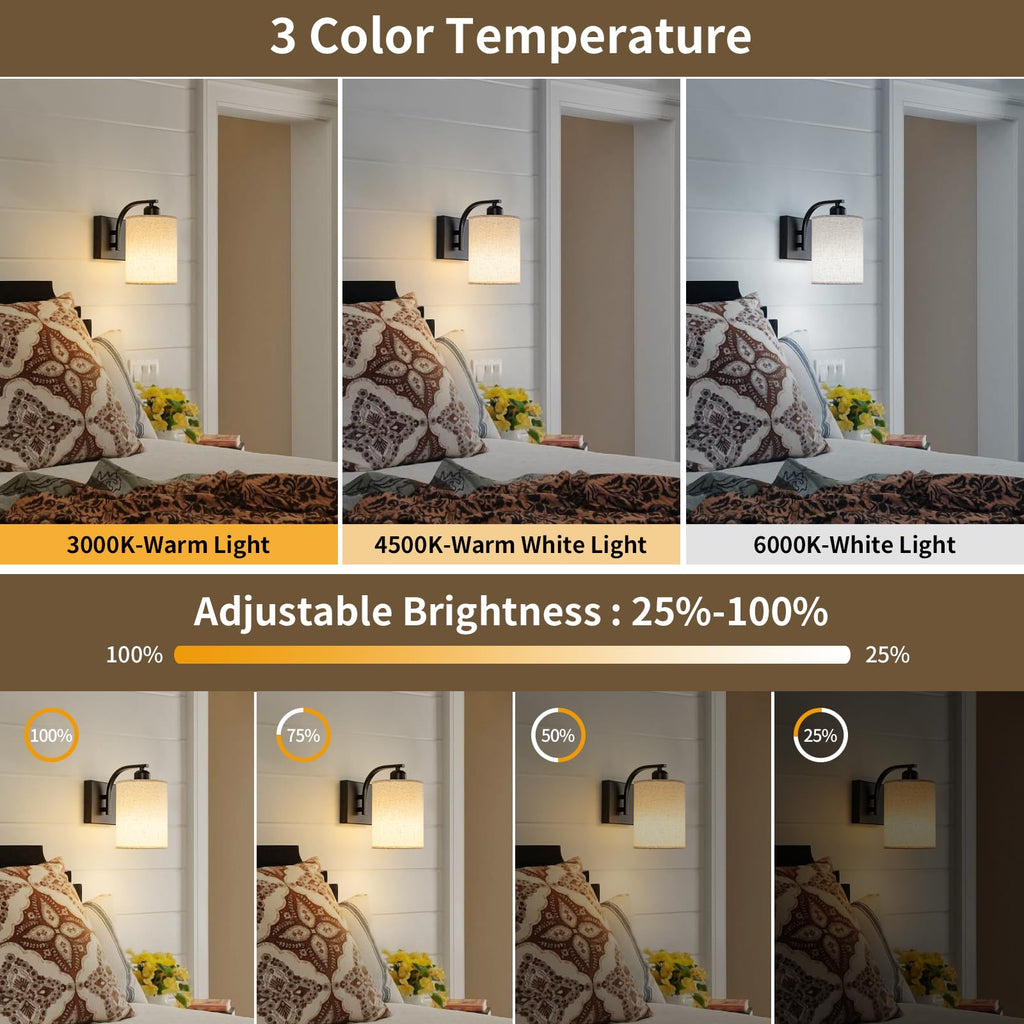 Black Rechargeable Wall Sconces Set of 2 with Remote, Wireless Dimmable Battery Operated LED Wall Lights, Cordless