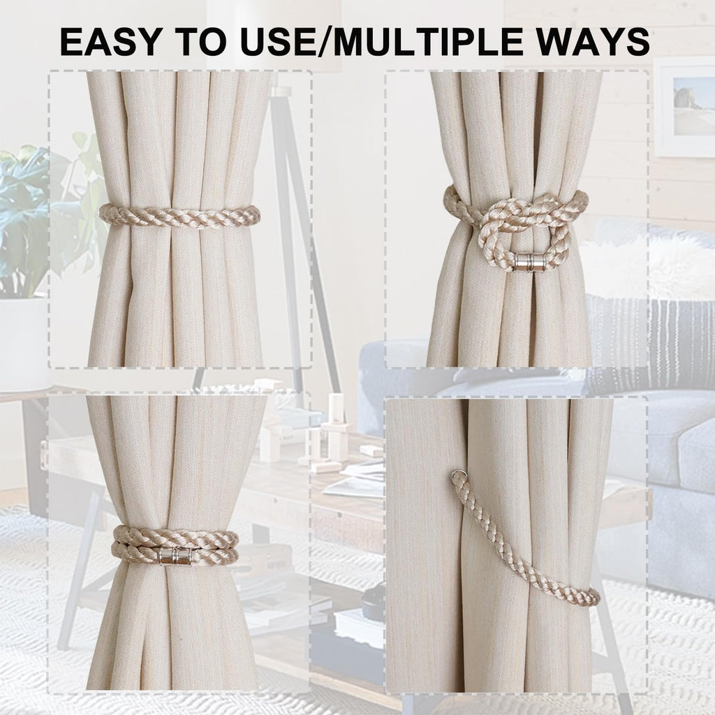 Magnetic Curtain Tiebacks, 6pcs Modern Handmade Rope Curtain Tie Backs Decorative Curtain Holdbacks Holders Cord