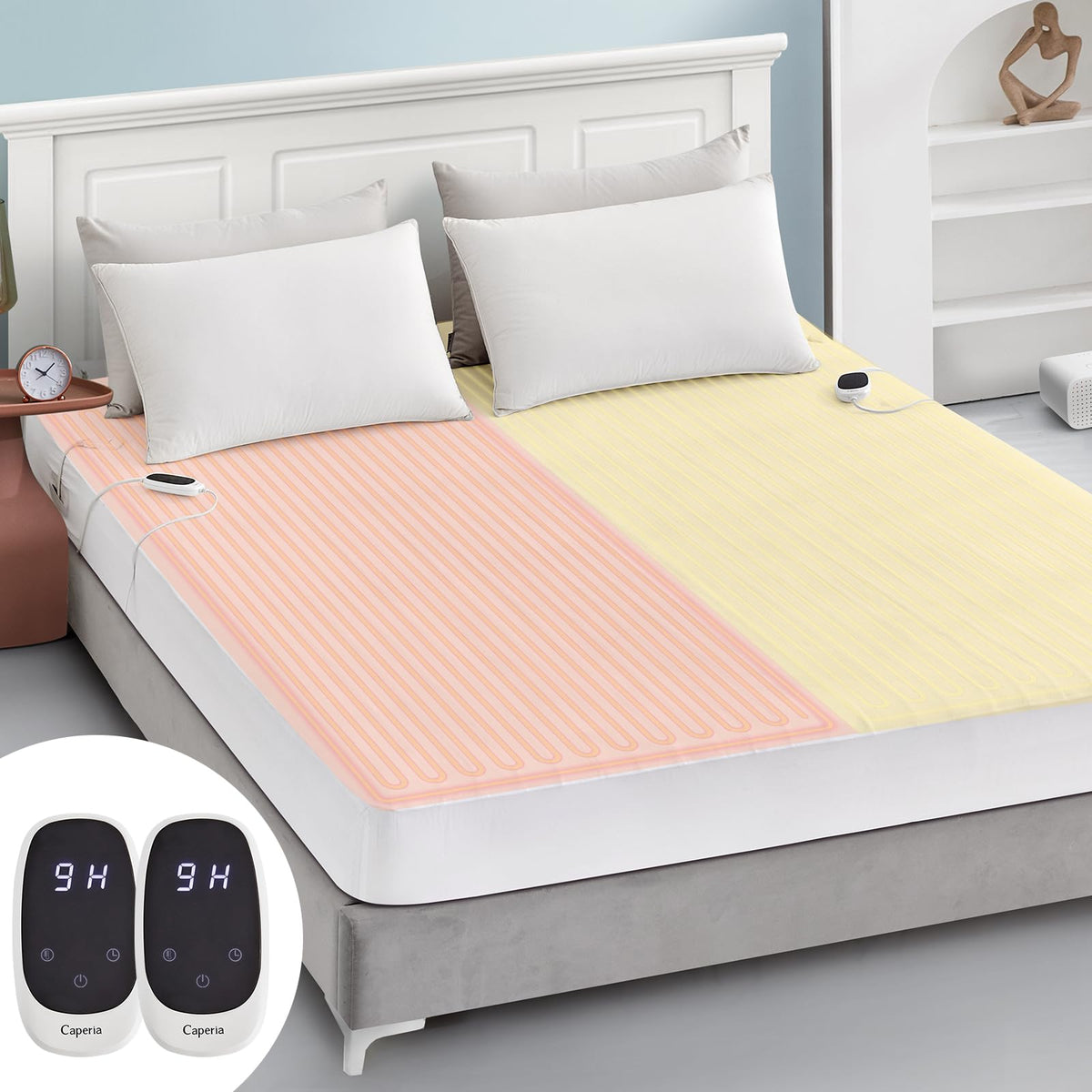Heated Mattress Pad Electric Mattress Dual Controller Bed Warmer 9 Heat Settings, 1-12 Hours Auto Off