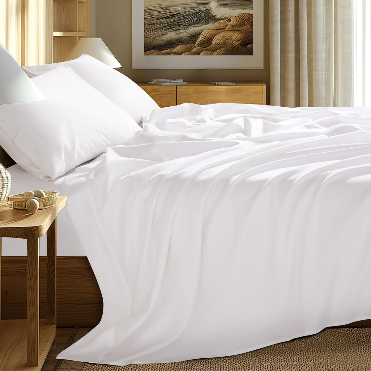 100% Egyptian Long-Staple Cotton Sheets Set, Percale Weave