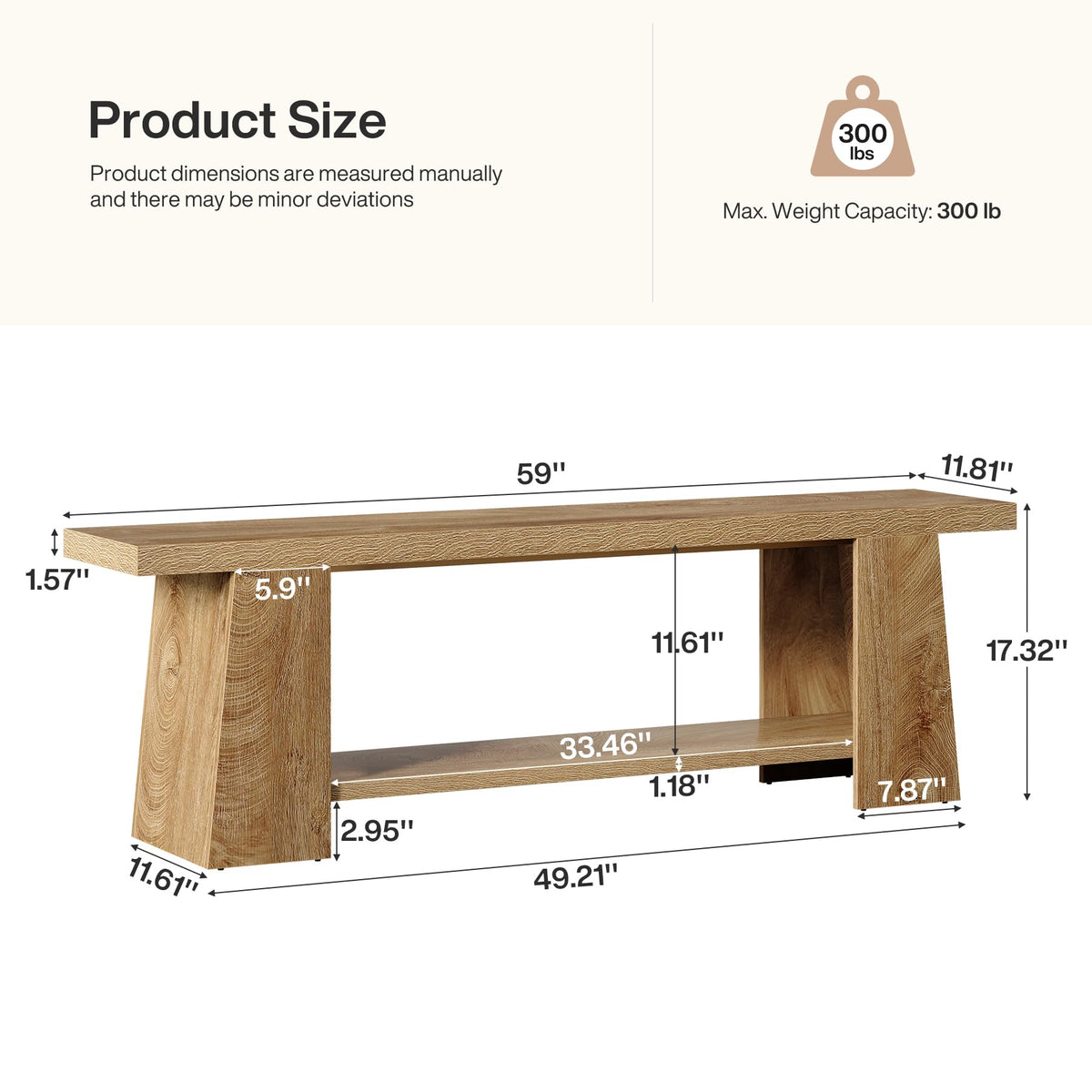 2-Tier Entryway Bench, 59-Inch Rustic Long Shoe Bench with Storage Shelves, Wood End of Bed Seat, Farmhouse Hallway