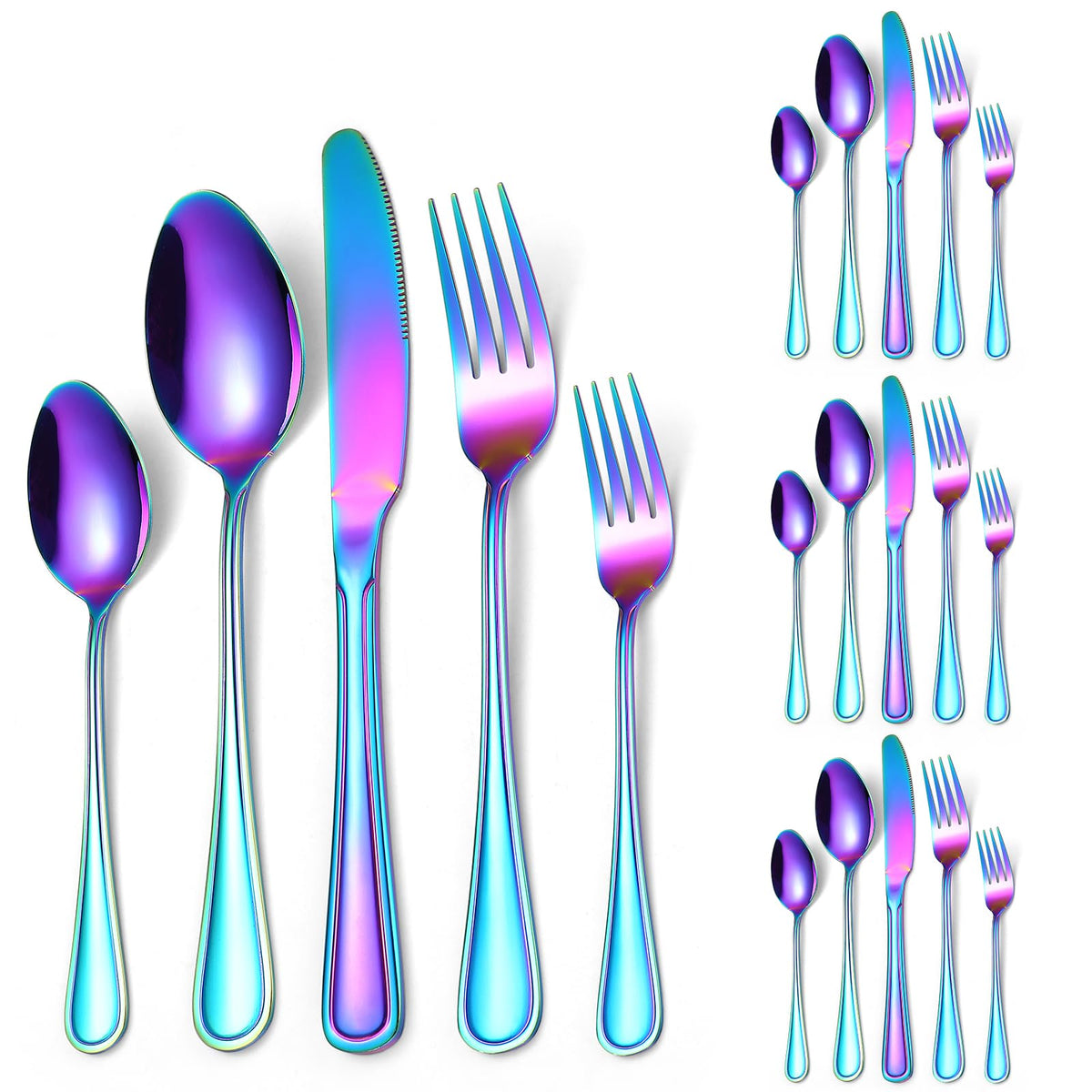 Colorful Forks Spoons Knives Silverware Rainbow Flatware Set for 4 Kitchen 20 Pieces Stainless Steel Cutlery Modern