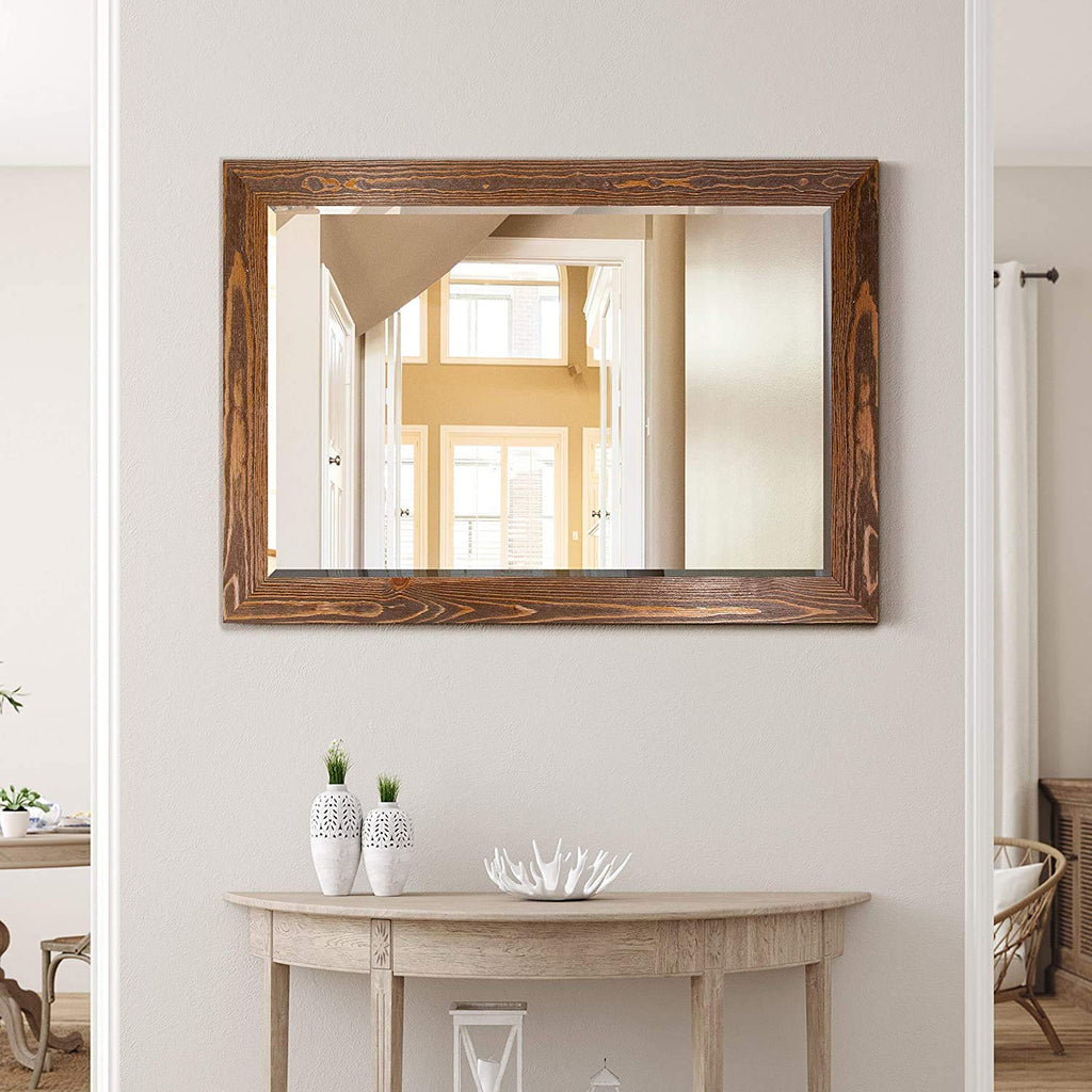 Maple Rustic Mirror Rectangular Barnwood Framed Wall Mirror Decor, Vertical or Horizontal Hanging, 41x29