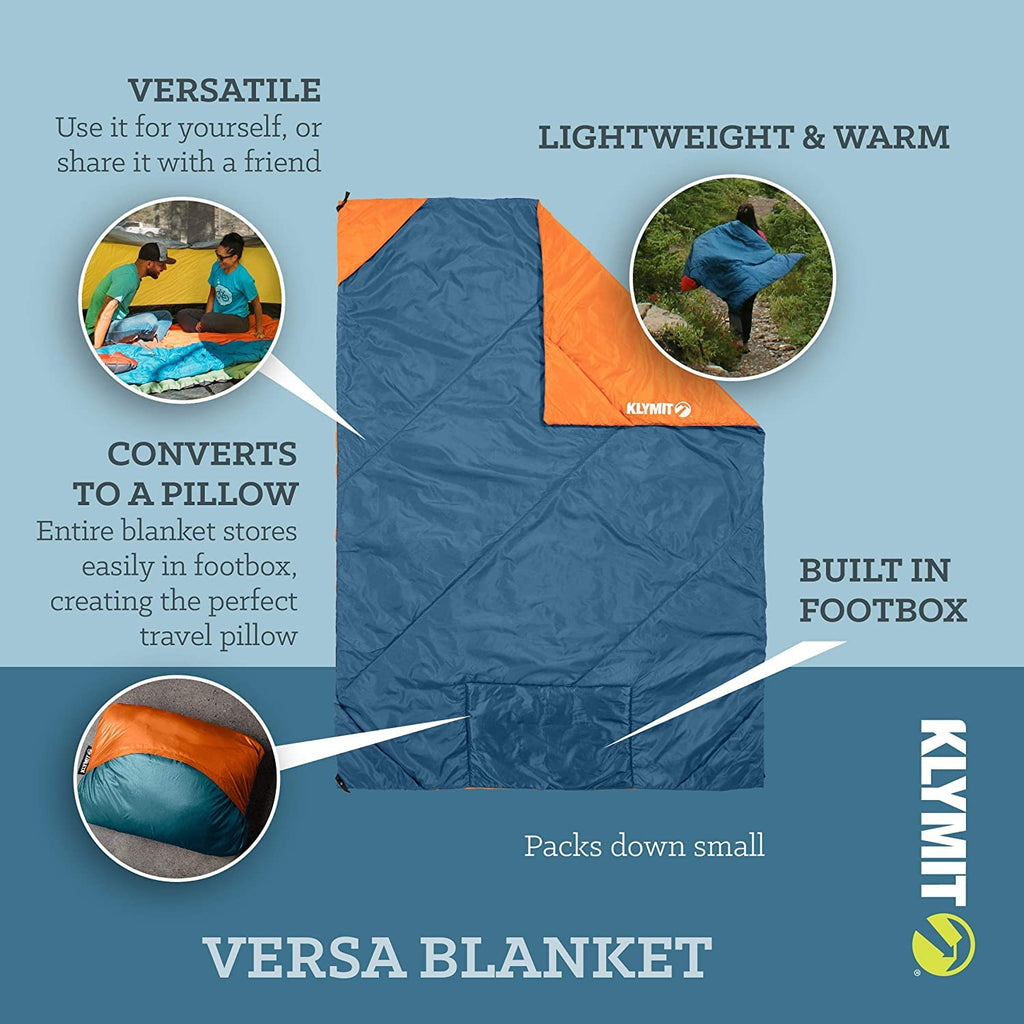 Versa Packable Camping Blanket and Comforter, Blue/Orange