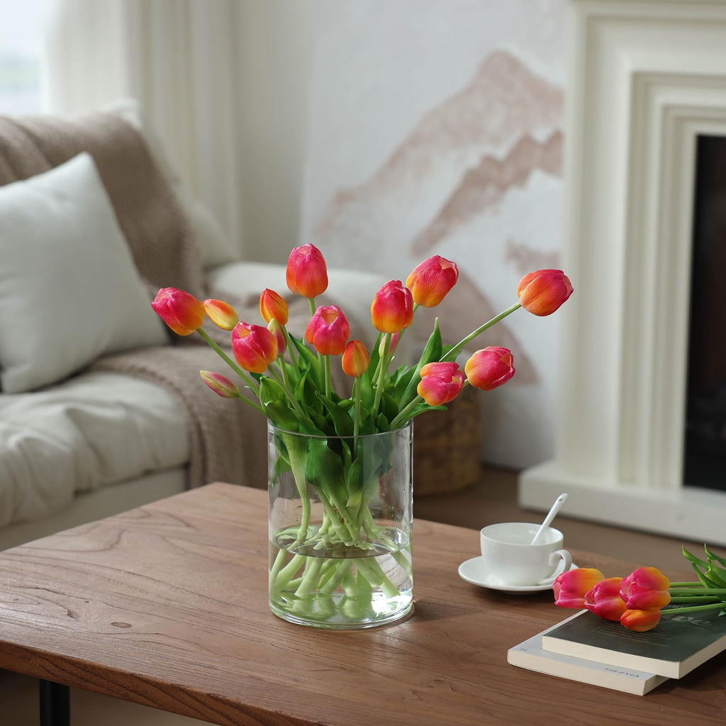 15Pcs Pink Tulips Artificial Flowers Latex Plastic Real Touch Fake Tulips Flowers Look Real Faux Tulip Flower Bouquet