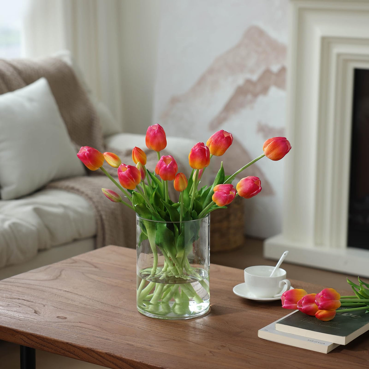 15Pcs Pink Tulips Artificial Flowers Latex Plastic Real Touch Fake Tulips Flowers Look Real Faux Tulip Flower Bouquet