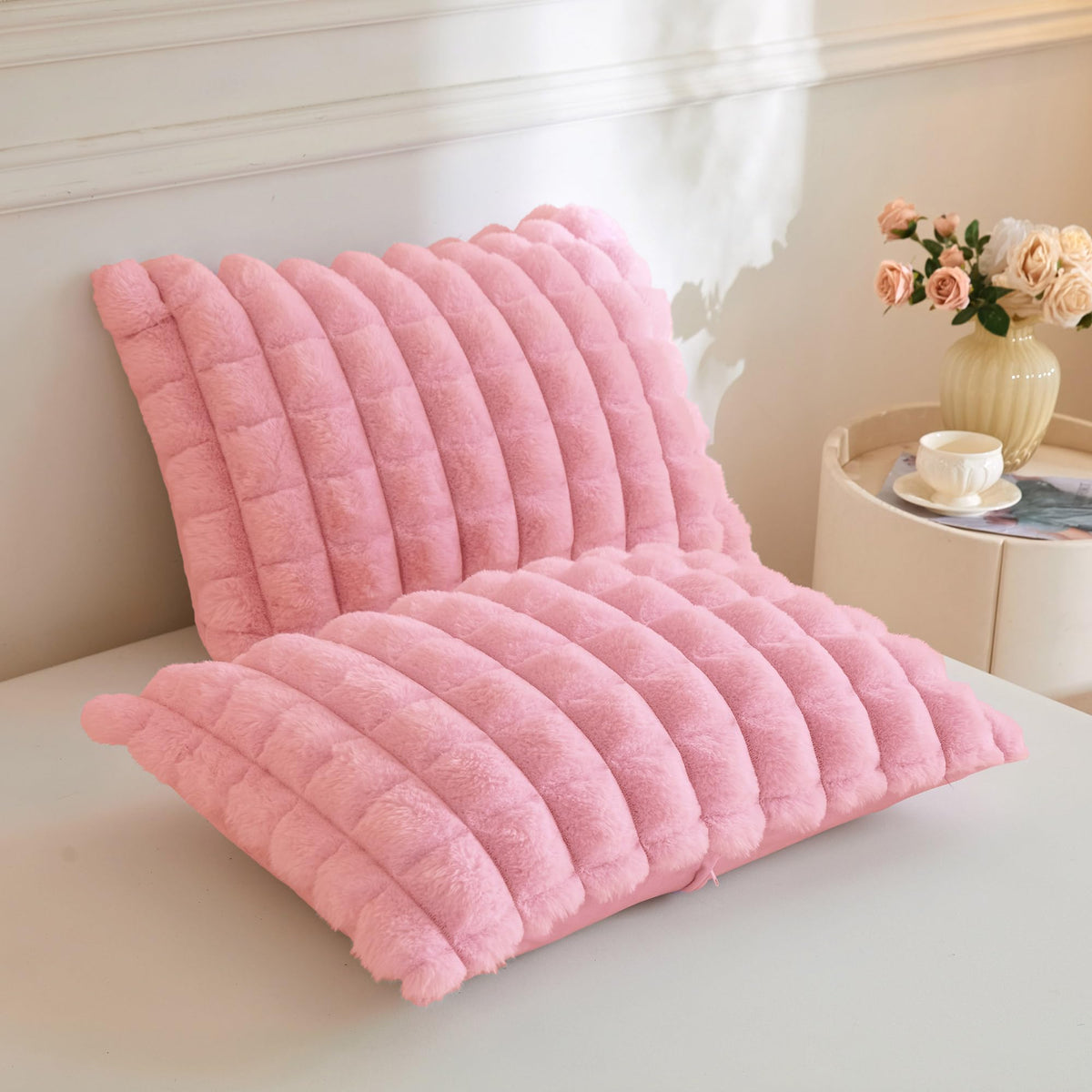 Fluffy Bubble Faux Rabbit Fur Duvet Cover Set 3 PCS, Pink