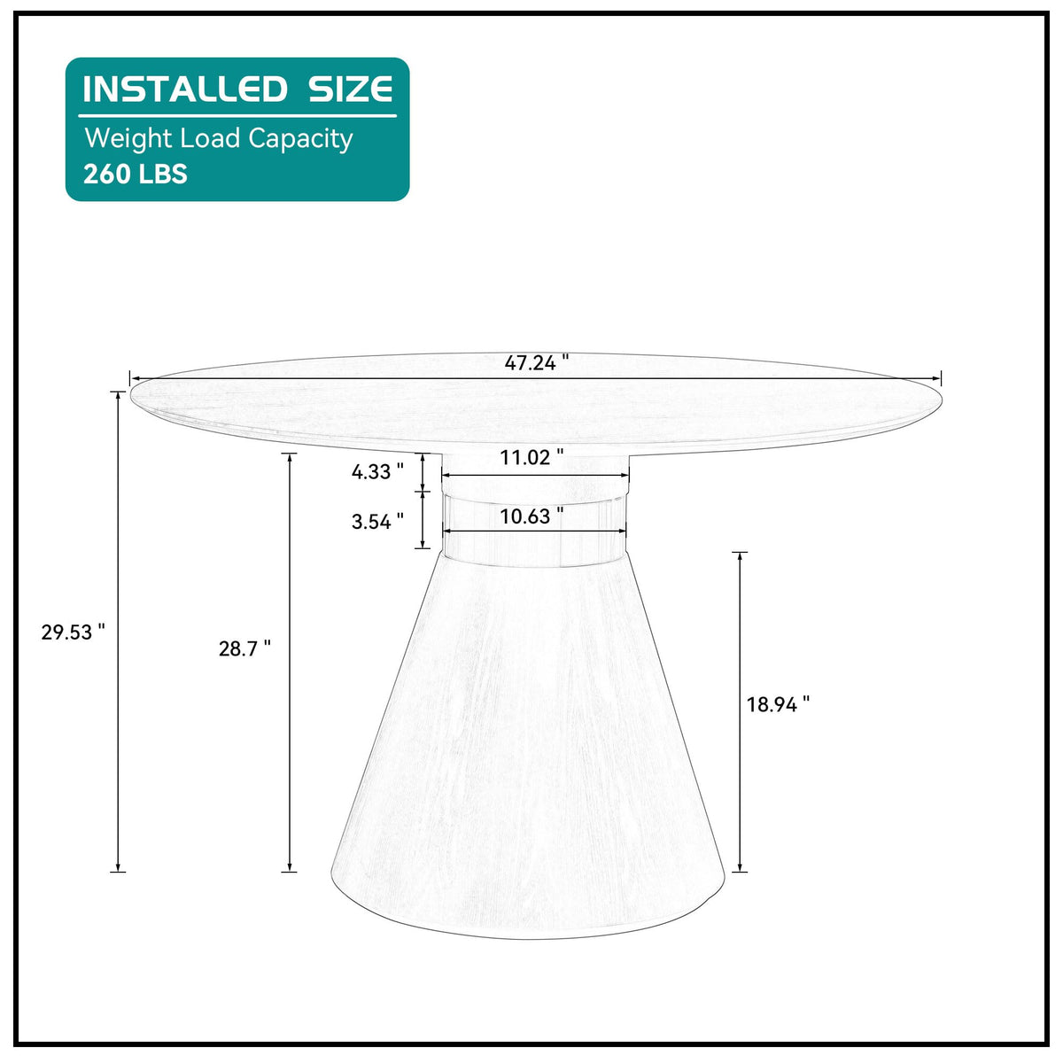 Inspired Saarinen Style Round Dining Table for 6 People, 47.24 Inches Dining Room Table, Modern Wood Round Kitchen Tables Black Pedestal Base
