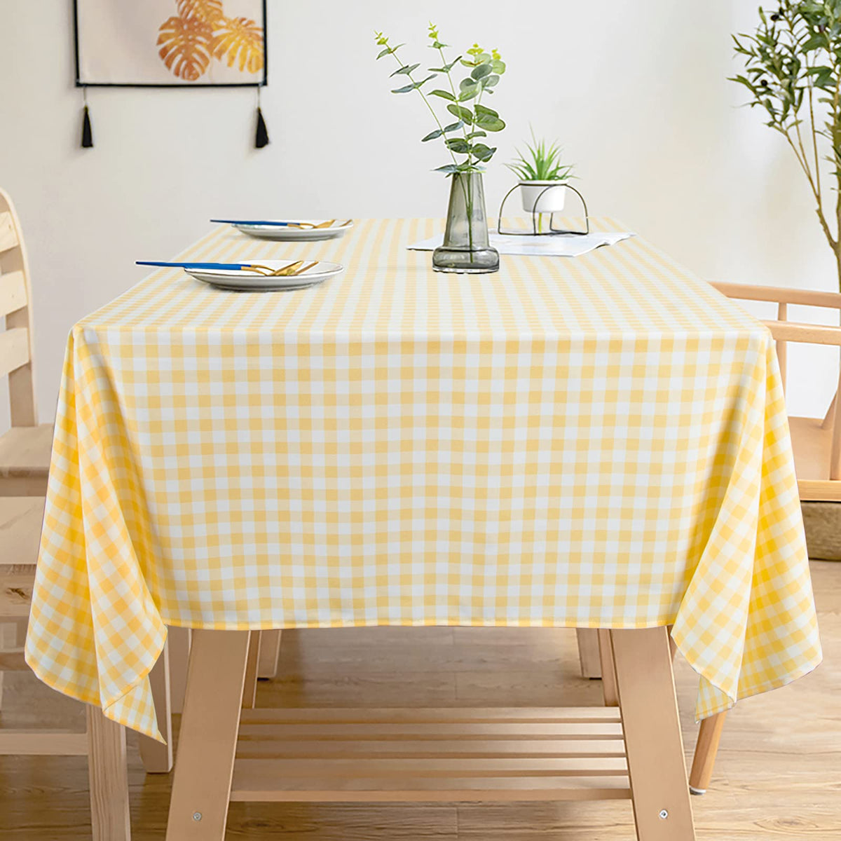 Yellow Gingham Tablecloth 54x108, Buffalo Plaid Checkered