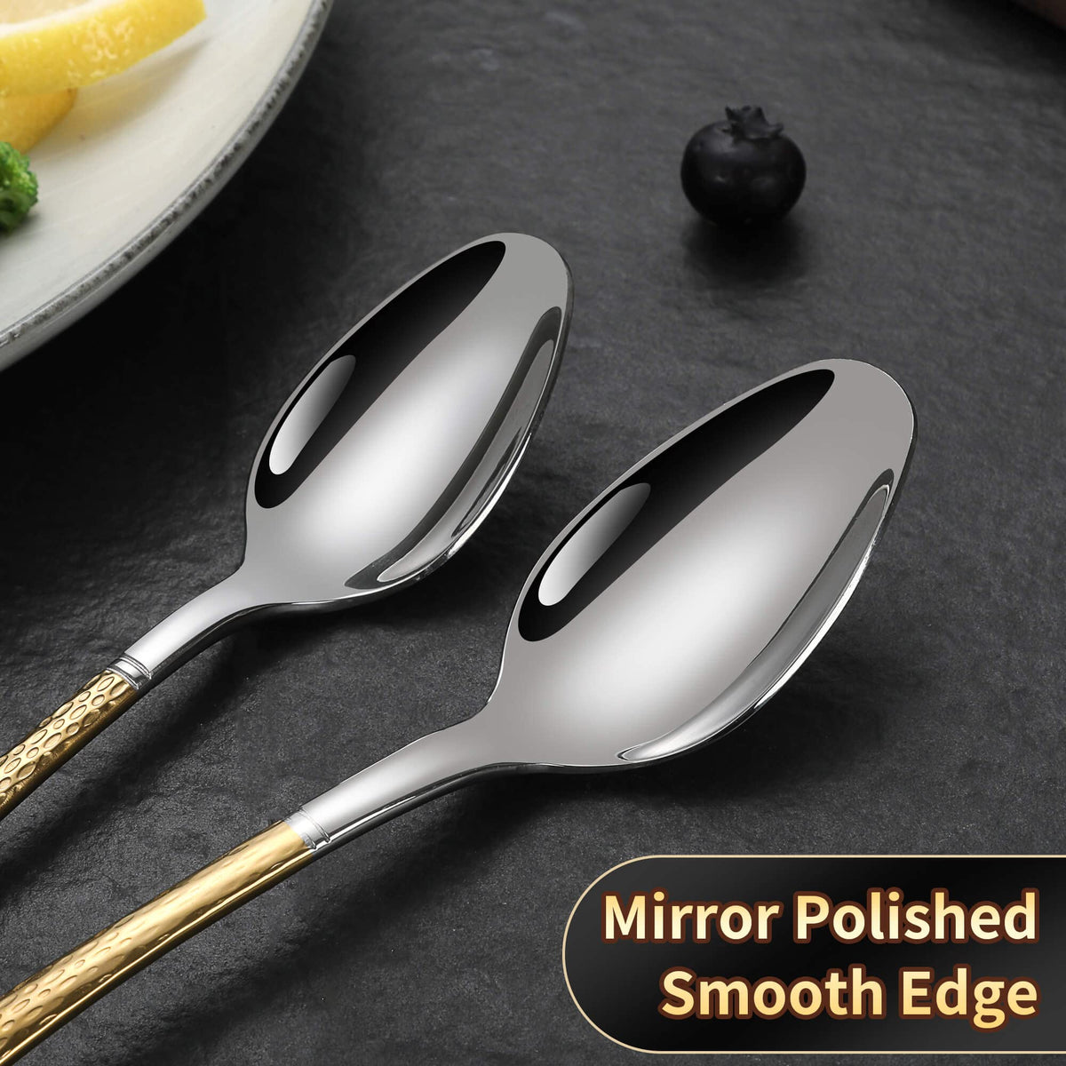 Hammered Silver Gold Silverware Set for 8,Stainless Steel 40-Piece Modern Cutlery Set,Mirror Polished Heavy Duty