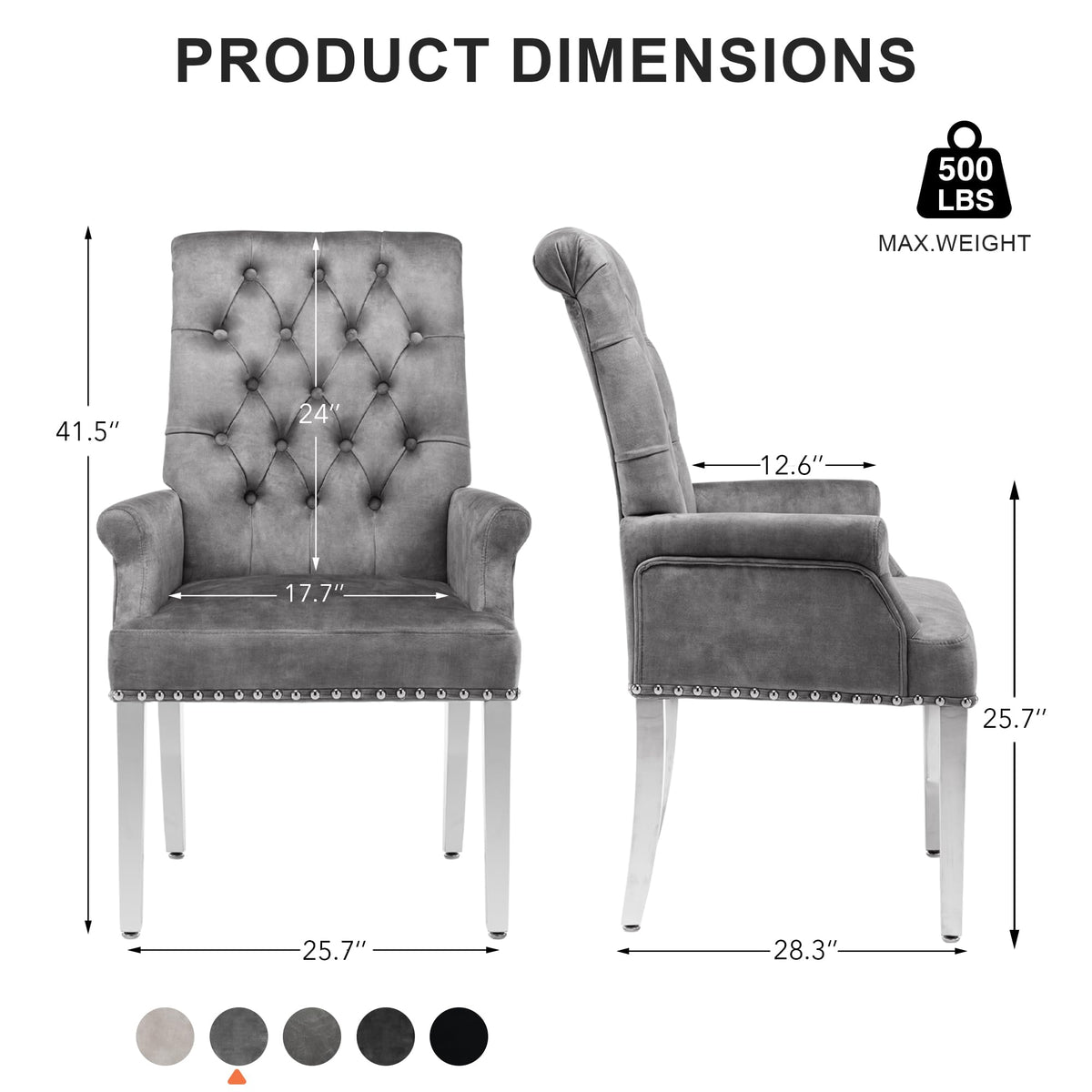 Velvet Dining Chairs with Arms, Upholstered Dining Room Chairs, Grey