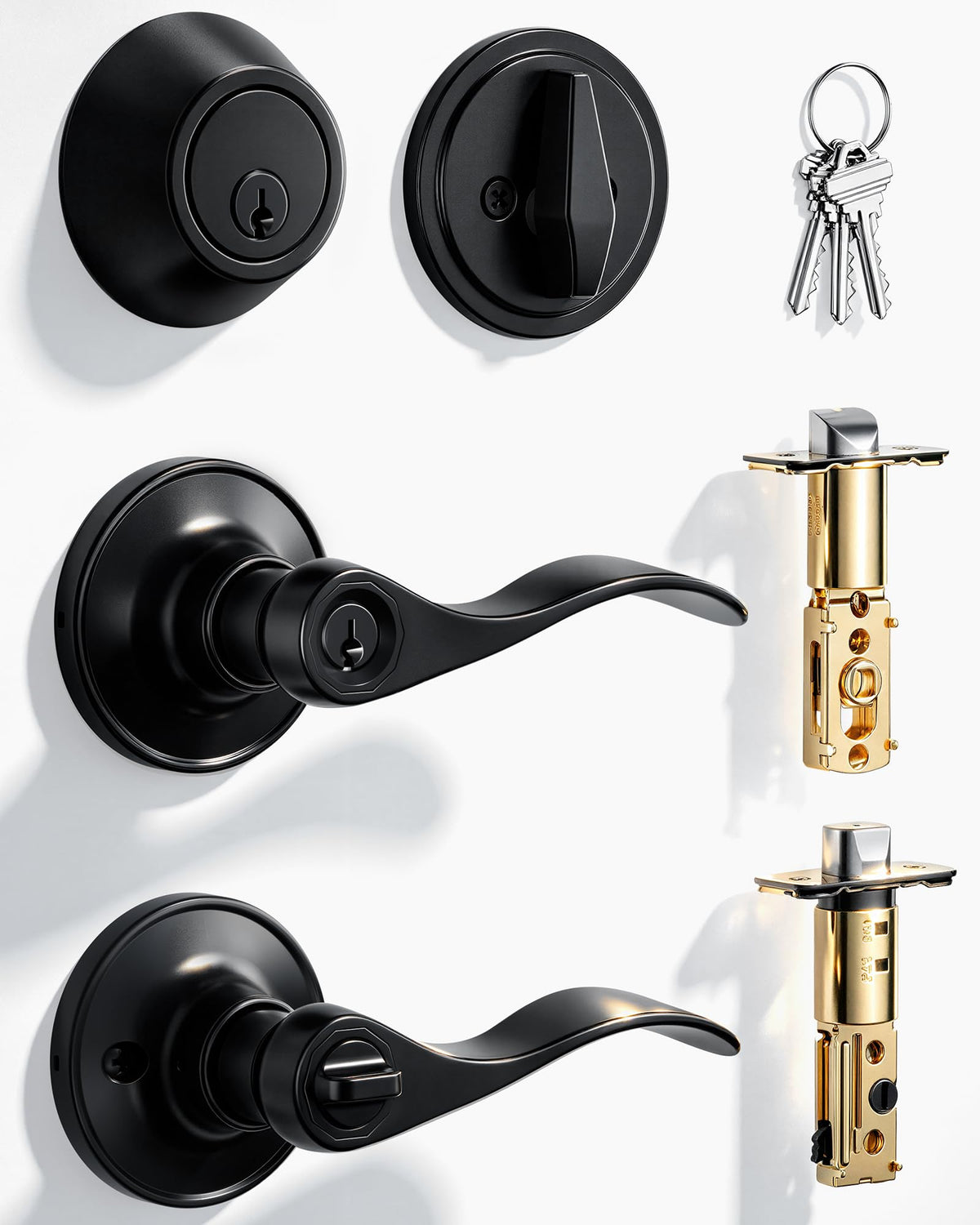 Keyed Alike Exterior Door Handle Lock Set with Deadbolt, Matte Black