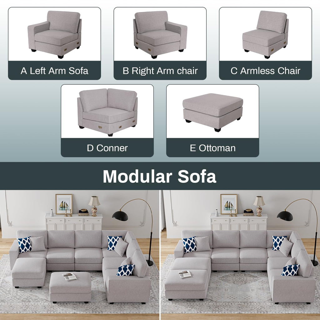 Oversized Modular Sectional Sofa, U/L‐Shaped Reversible Couch with Ottoman, Deep Seat Plush Polyester Sofa