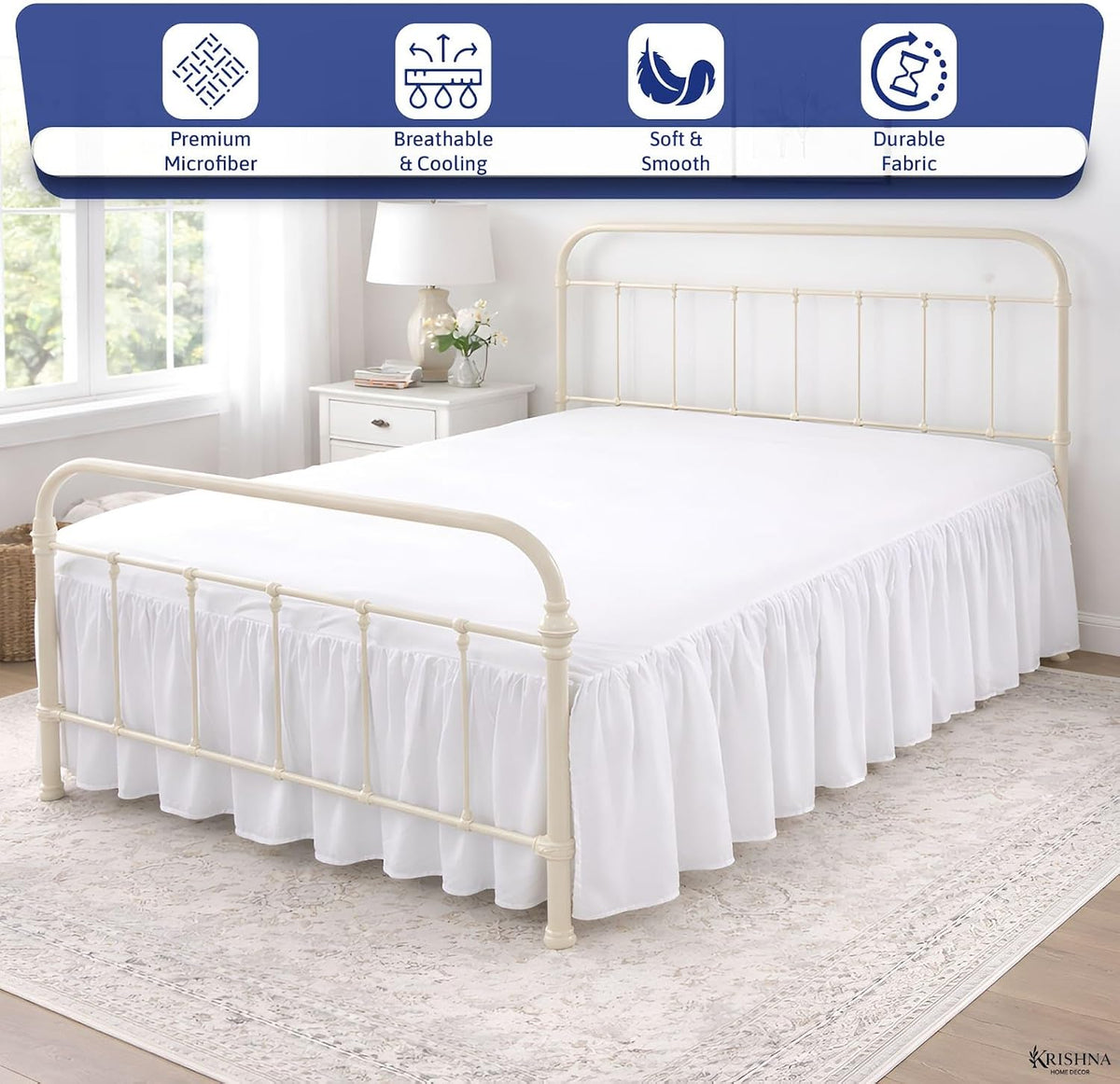 Ruffled Bed Skirt with Split Corners Queen, 100% Microfiber Hotel Quality, 14 Inch Drop Dust Ruffle Gathered Bedskirt