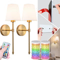 Peel and Stick Wall Sconces, Stick On Wall Sconce Set of 2, Battery Operated Wireless Adhesive Wall Lights, Corn Bulb