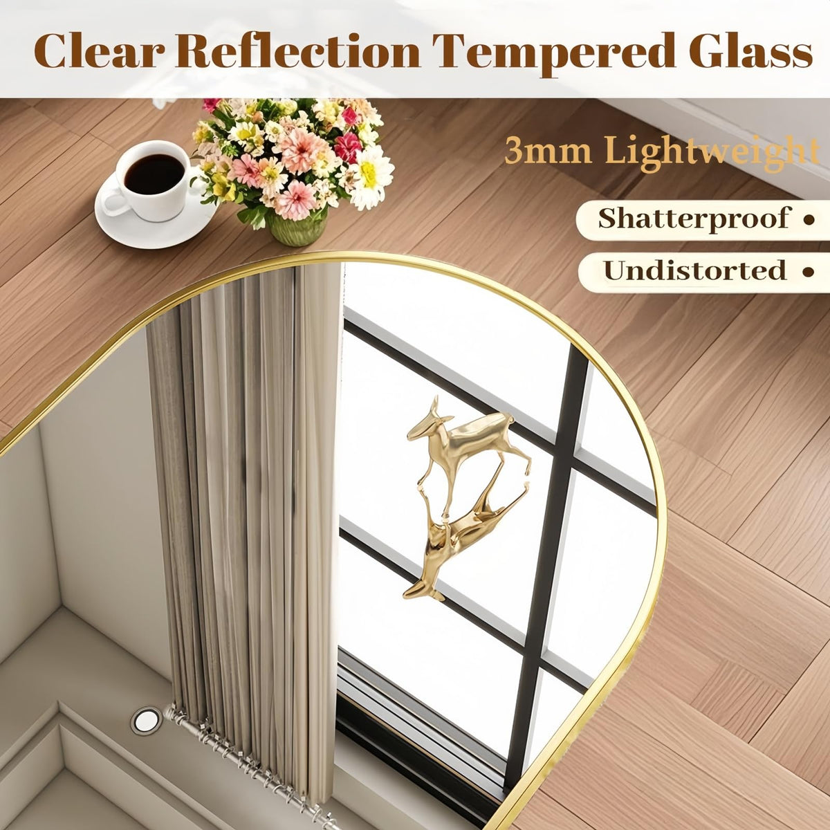Mirror Full Length, 64"X20" Arched Floor Mirror, Gold