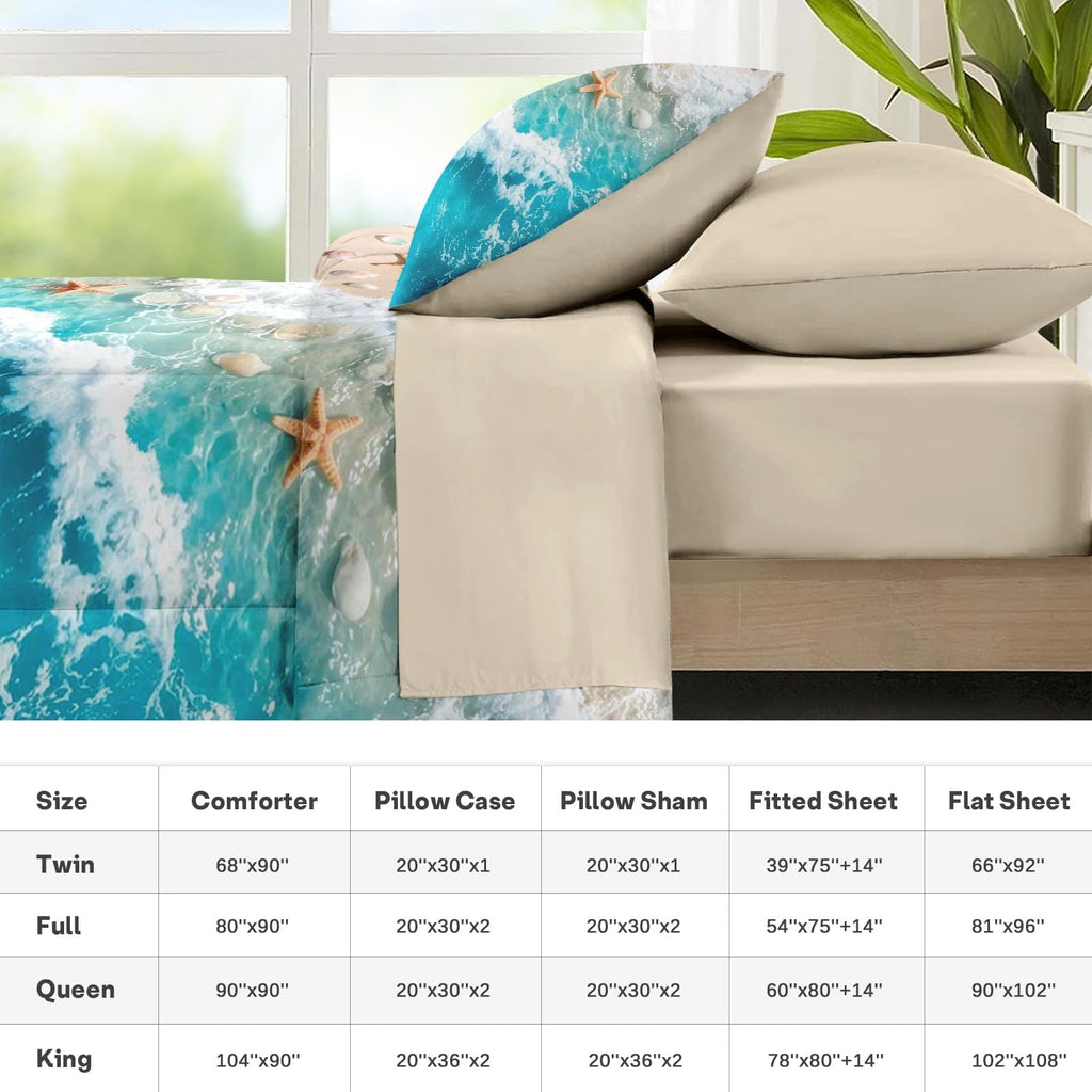 Comforter Set with Sheets, 5 Pieces Beach Starfish Bedding
