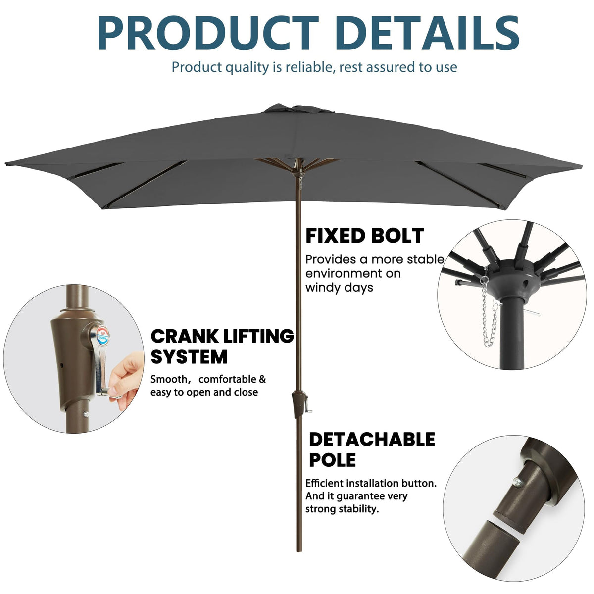 8' Rectangular patio Umbrella rectangle pool Umbrella Grey
