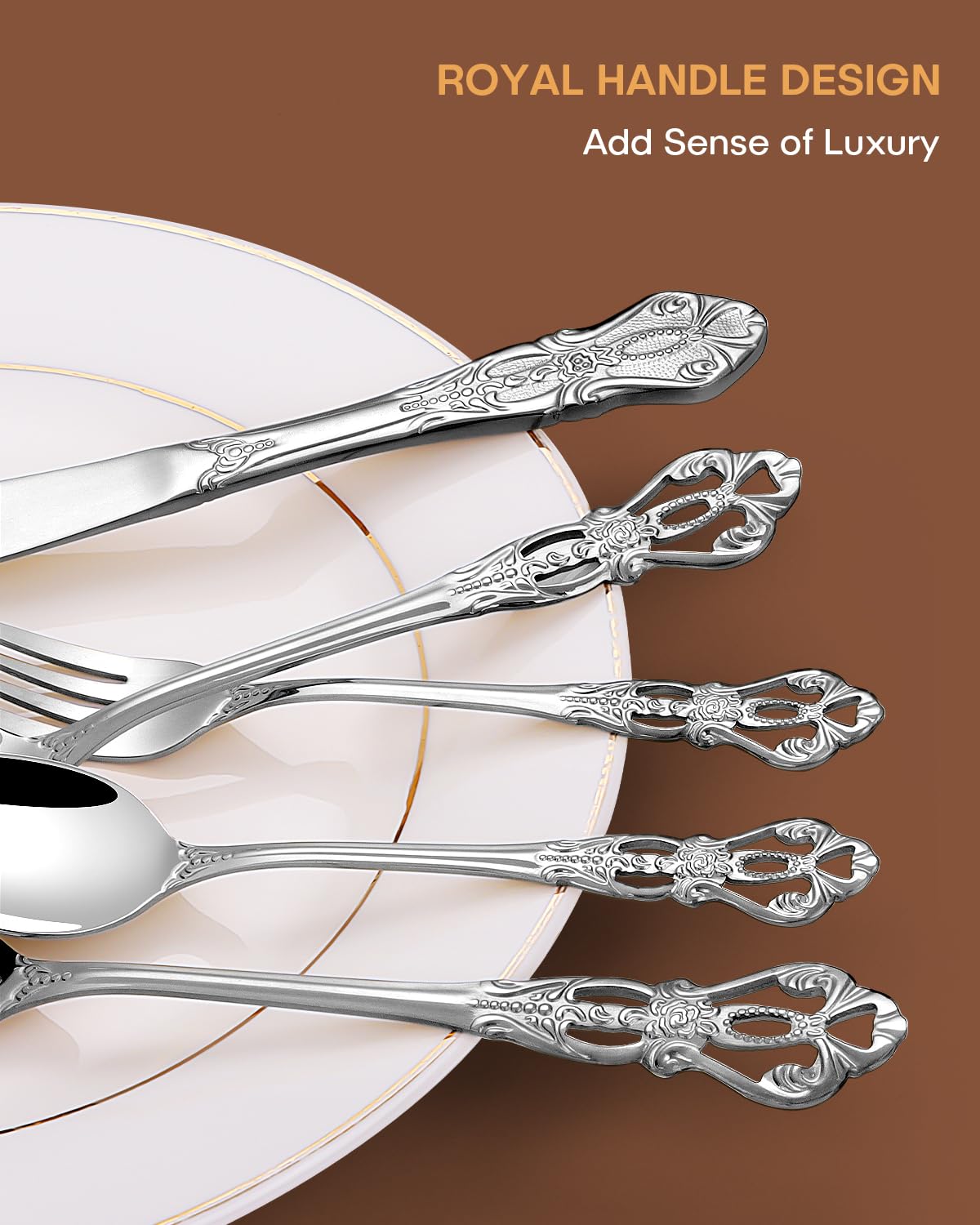 40 Pieces Royal Silverware Set, Retro Flatware Set for 8, Stainless Steel Cutlery Set with Luxury Forks Spoons and