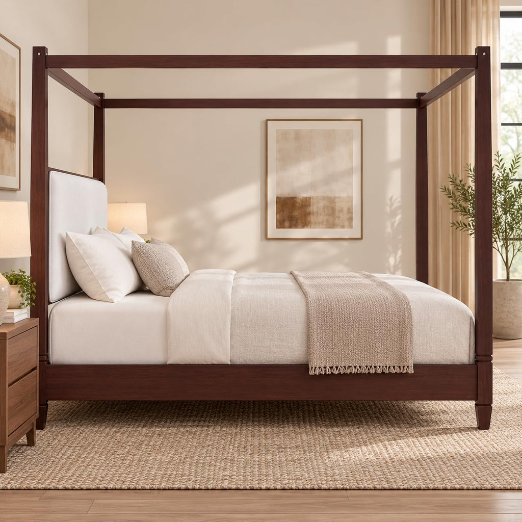 Mid Century Wood Canopy Bed Frame, Espresso Posters Platform Bed