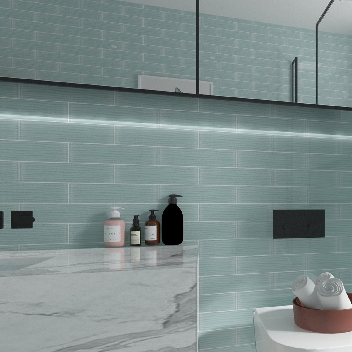 Light Green Water Wave Glass Subway Tile, 3 x 12 Inch, 4 Sq Ft, Backsplash Kitchen Wall, 16-Pack