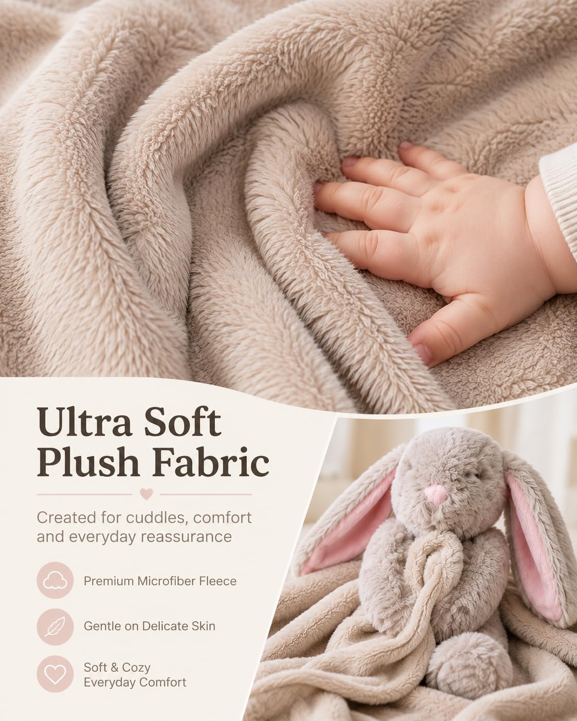 XL Baby Blanket with Stuffed Animal Bunny Lovey 40 x 28 Inch