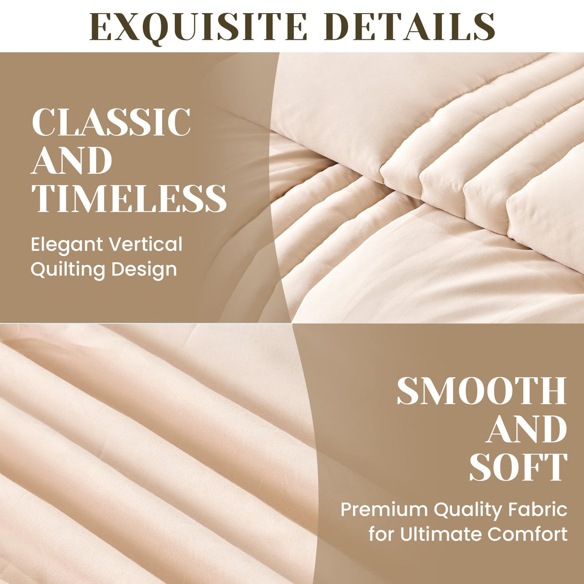 Comforter Set 5Pcs Beige Vertical Striped Bed in a Bag