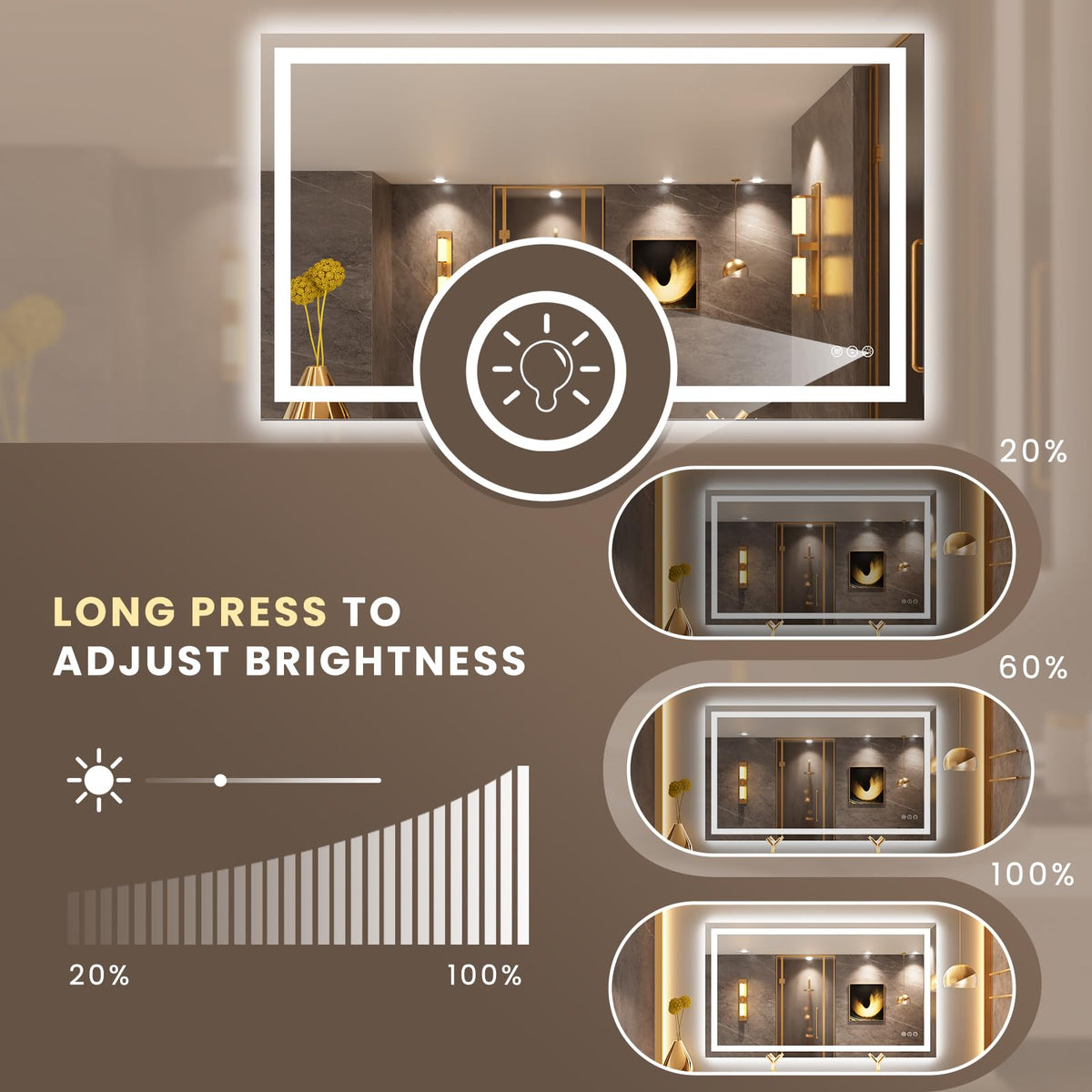 50"X30" LED Bathroom Mirror with Lights, UL Listed