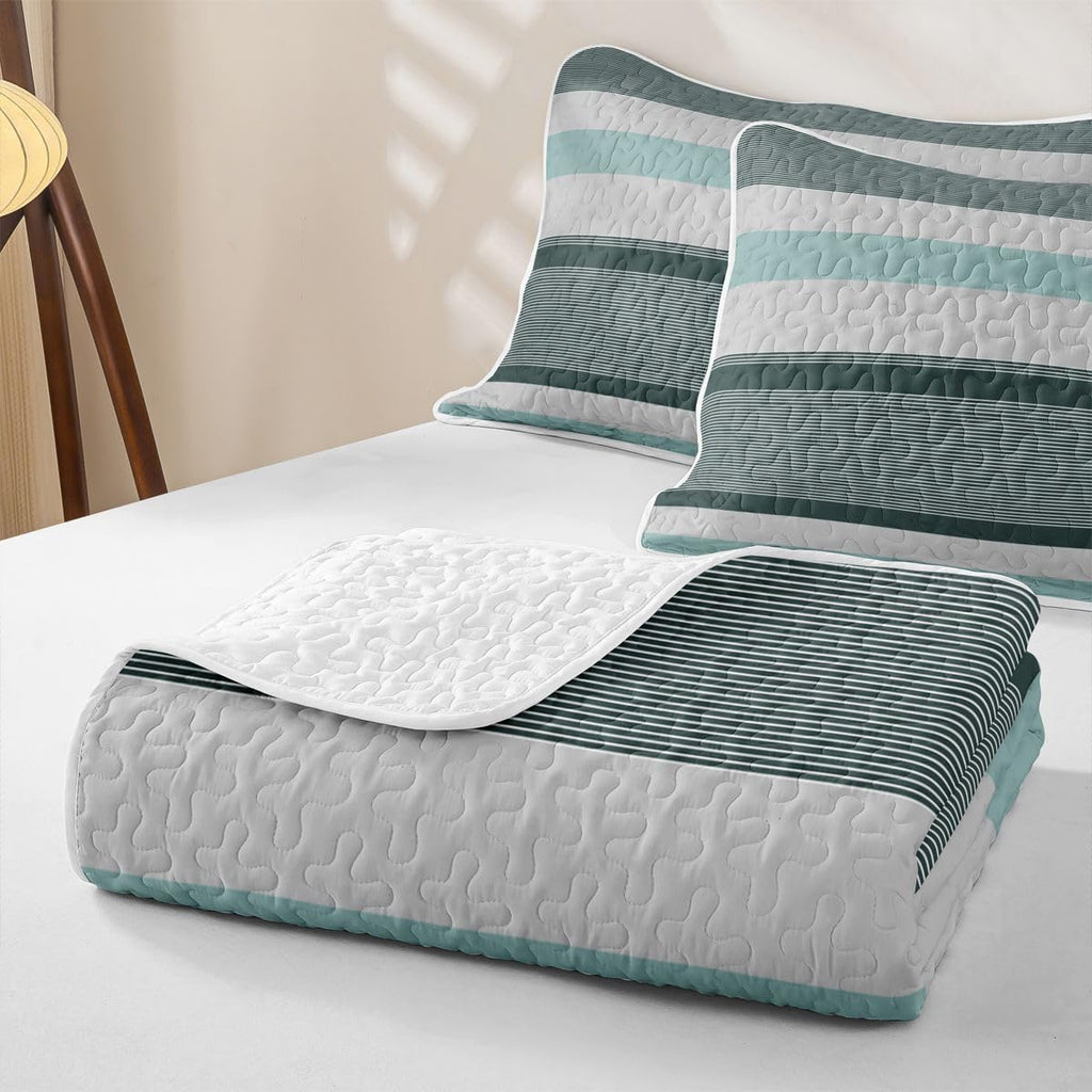 Abstract Geometric Quilt Bedding Set Farmhouse Ticking Stripes Quilted Comforter Mid‐Century Bedspread Coverlet