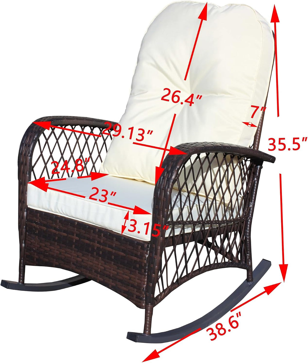 Outdoor Wicker Rocking Chair, Rattan Patio Rocker, Steel Frame | Outdoor Wicker Rocker Chair Cushioned Patio Rocker