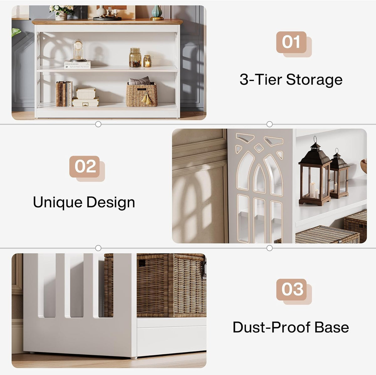 Modern Console Table , 41.34-Inch White Sofa Table Behind The Couch with 3-Tier Storage, Narrow Hallway Furniture