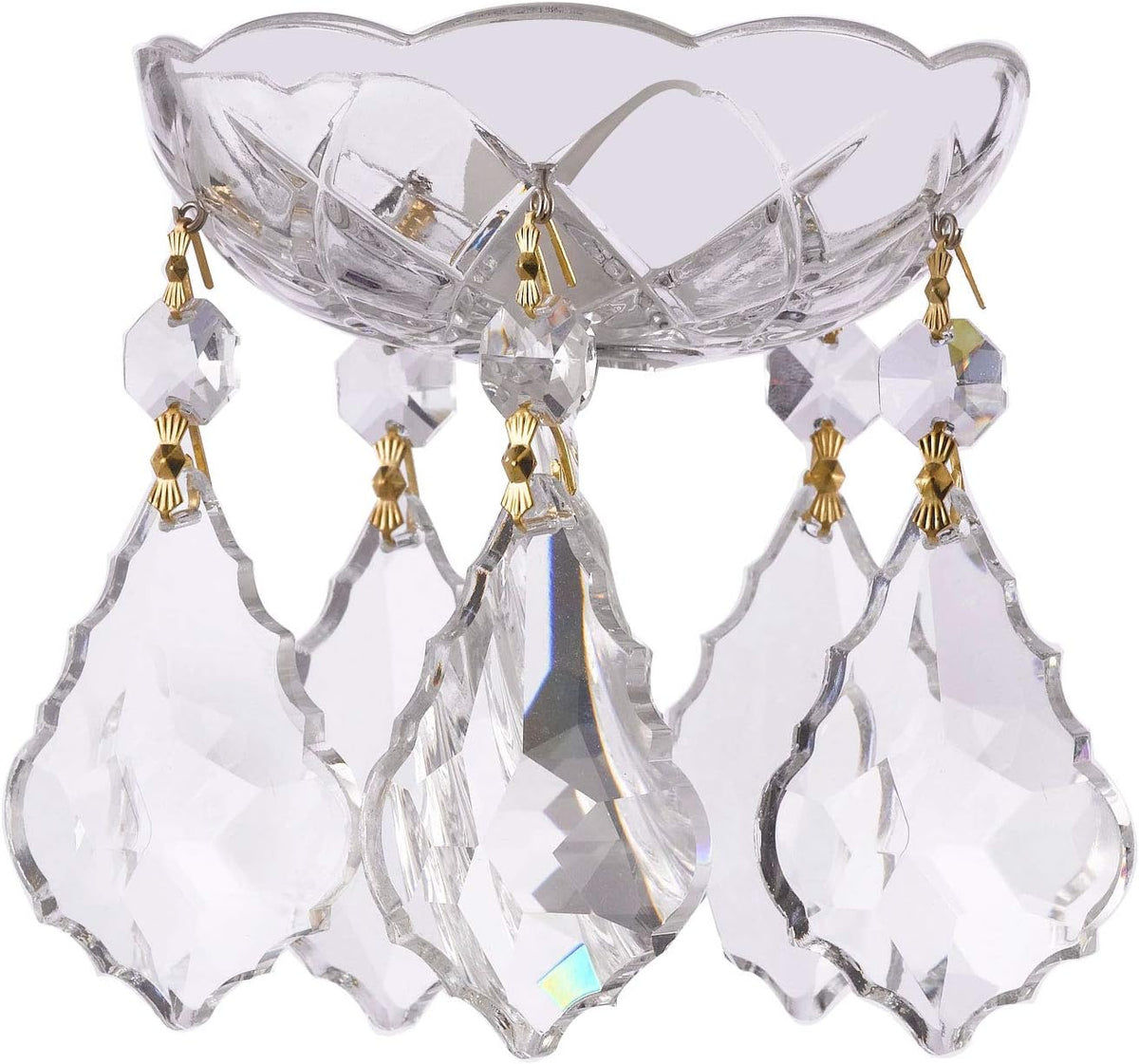 Asfour Crystal 1 Piece - 4-Inches, 5 Side Holes 30% Lead Crystal Chandelier Bobeche Clear with Gold Pin Plus French Cut