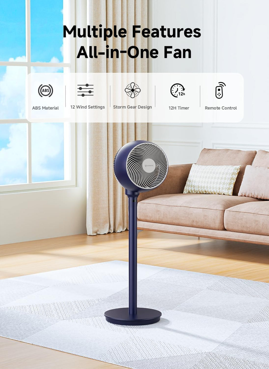 Standing Fan , 9" Blade Pedestal Fan with Remote, DC Motor, 12 Speeds, Quiet 25dB, 960CFM High Airflow, 85ft