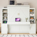 Queen Murphy Bed with Desk & Storage, Wood Wall Bed for Apartments Bedroom Home Office Studio (White#B, Queen)