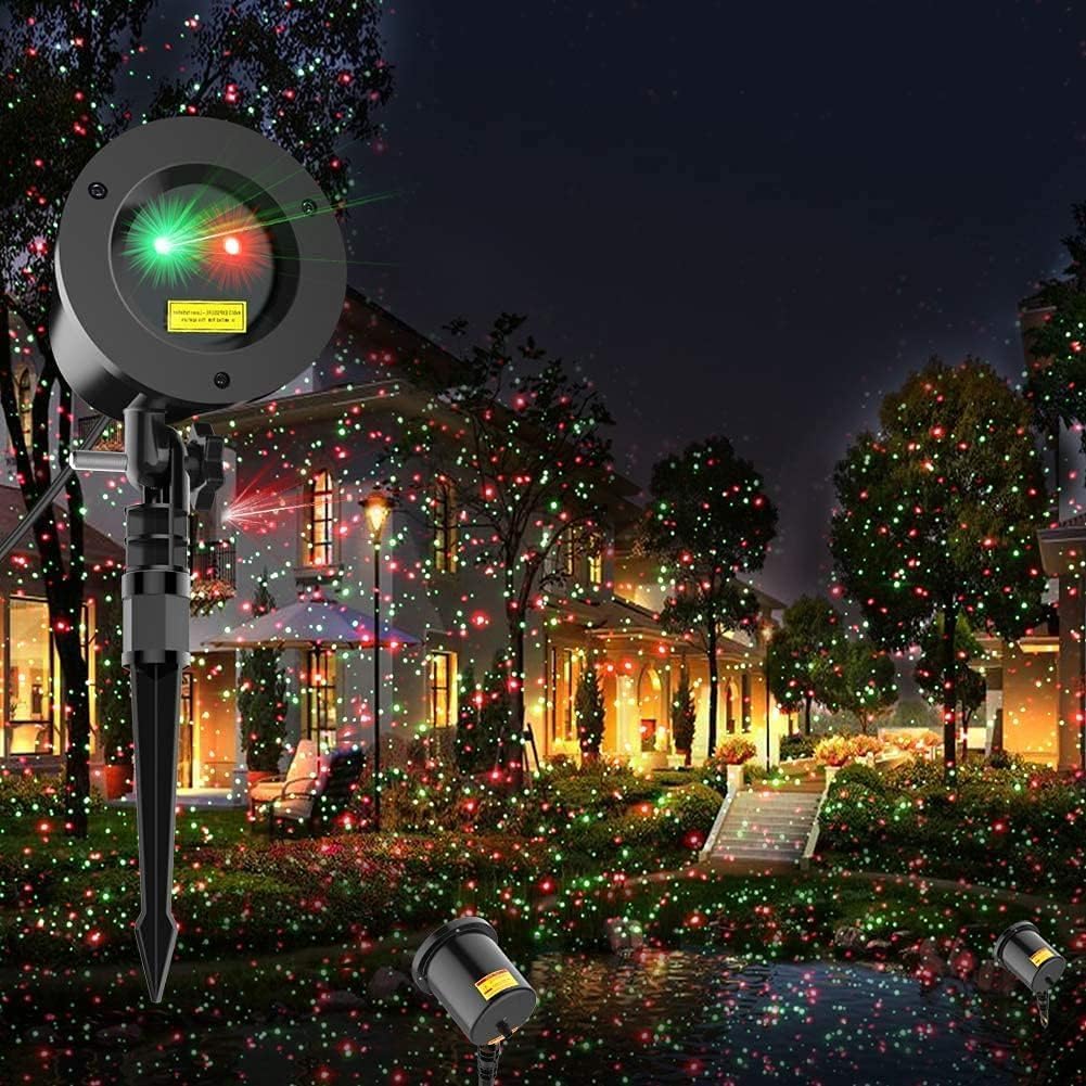 Christmas Laser Light Projector Red and Green Star Laser Lights Show with Timer for Outdoor Decorations Waterproof