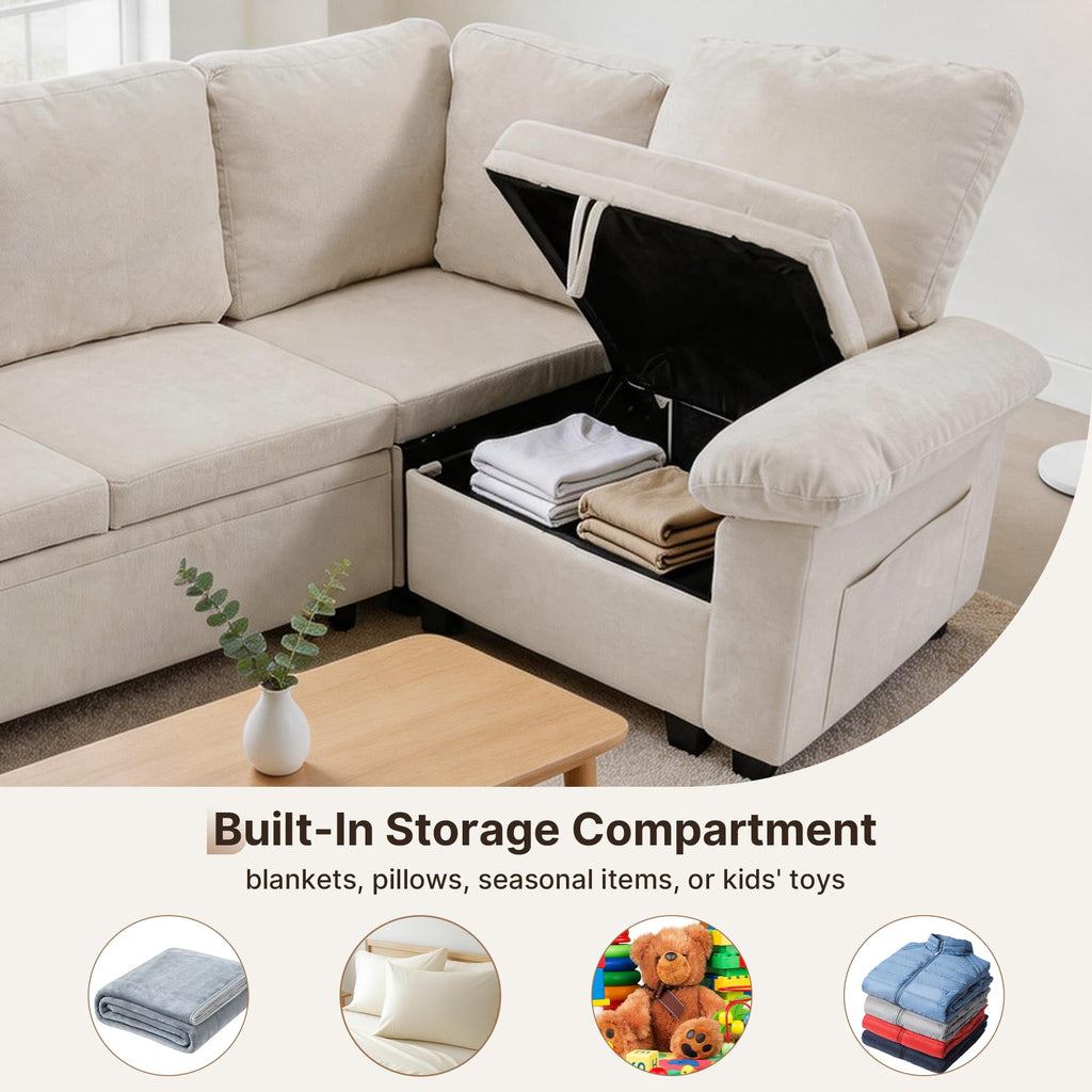 108" Modular Sectional Sleeper Sofa with Storage, L Shaped Pull Out Couch