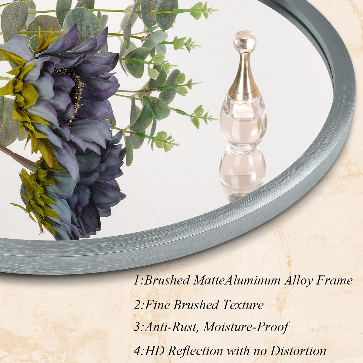 AOAOPQMirror for Wall Metal Framed Round Mirrors Matte 24 inch Deep Grey Large Aluminum Tempered Glass Modern for
