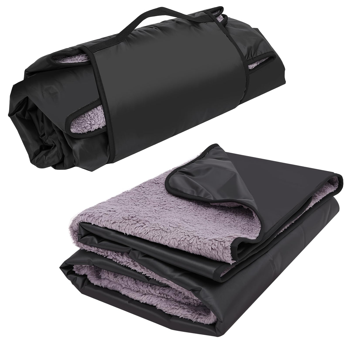 79"x59"Large Outdoor Camping Blanket Sherpa Fleece Lining, Black