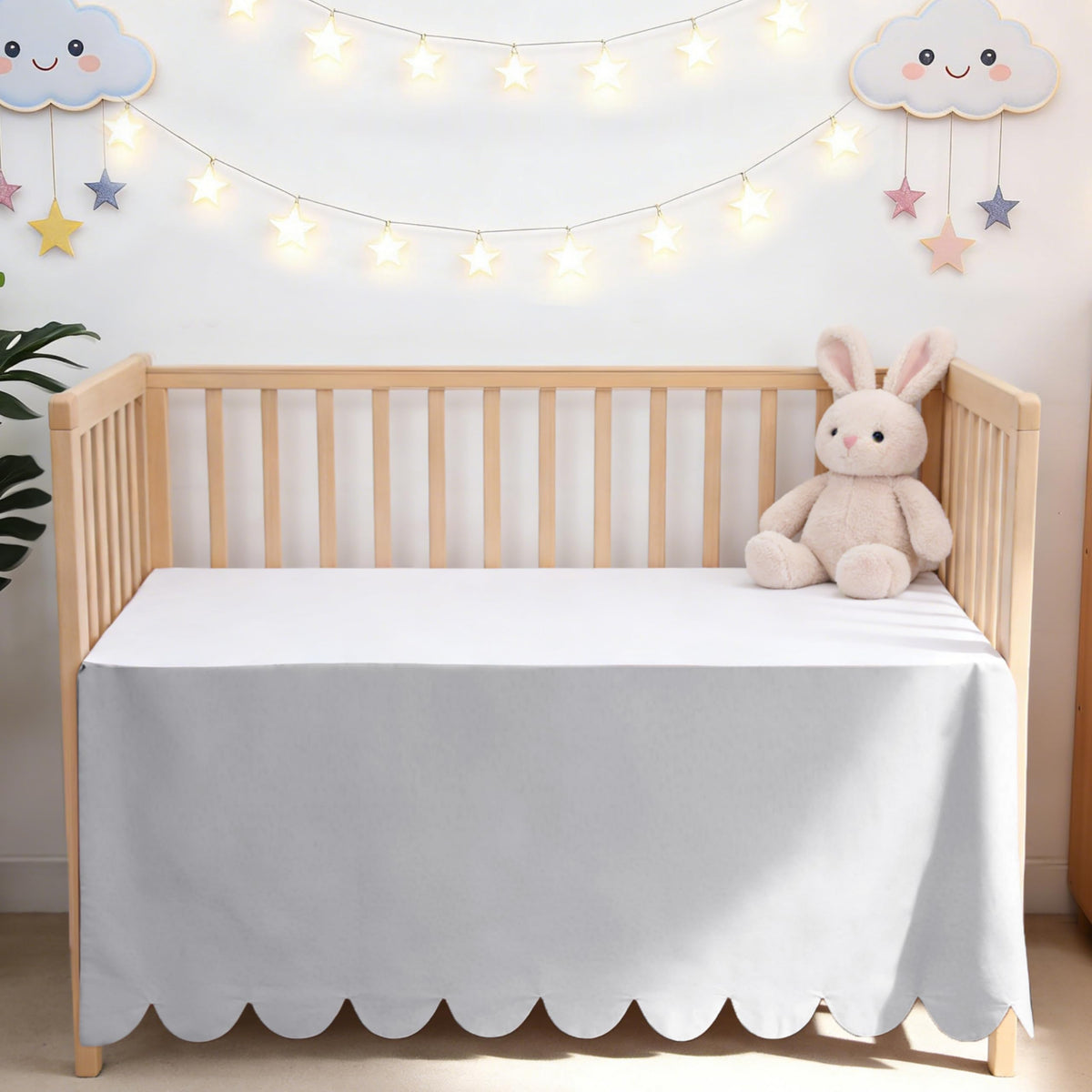 Scallop Edge Crib Skirt Grey, 100% Egyptian Cotton 400 Thread Count Crib Skirt Dust Ruffle,Double