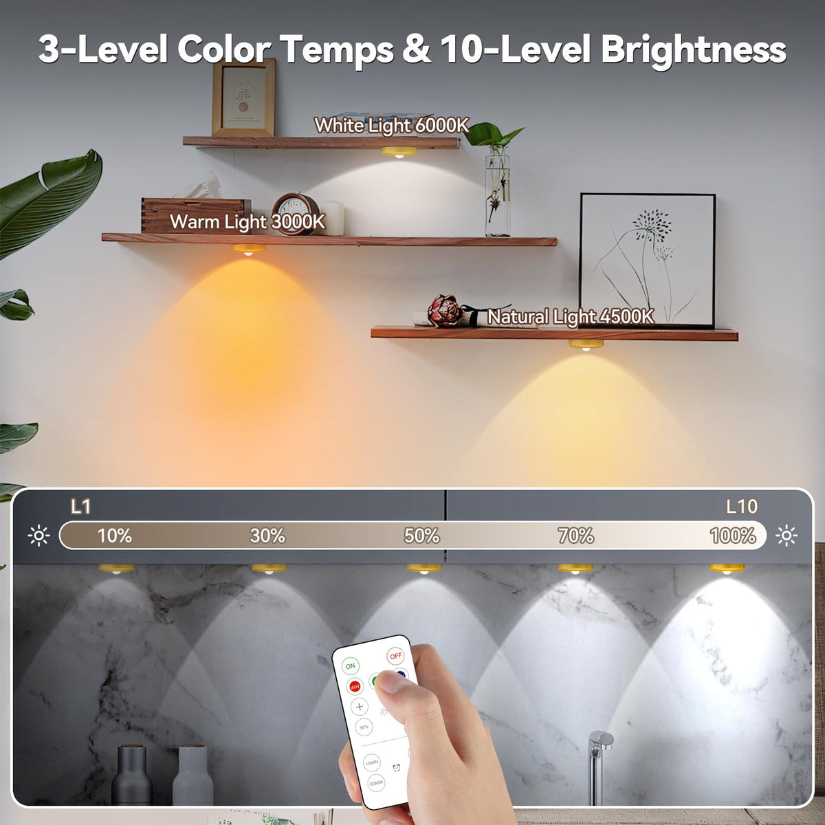 Rechargeable Puck Lights with Remote, 6 Pack Magnetic Under Cabinet Lighting, 1500mAh Battery Operated LED Tap Lights