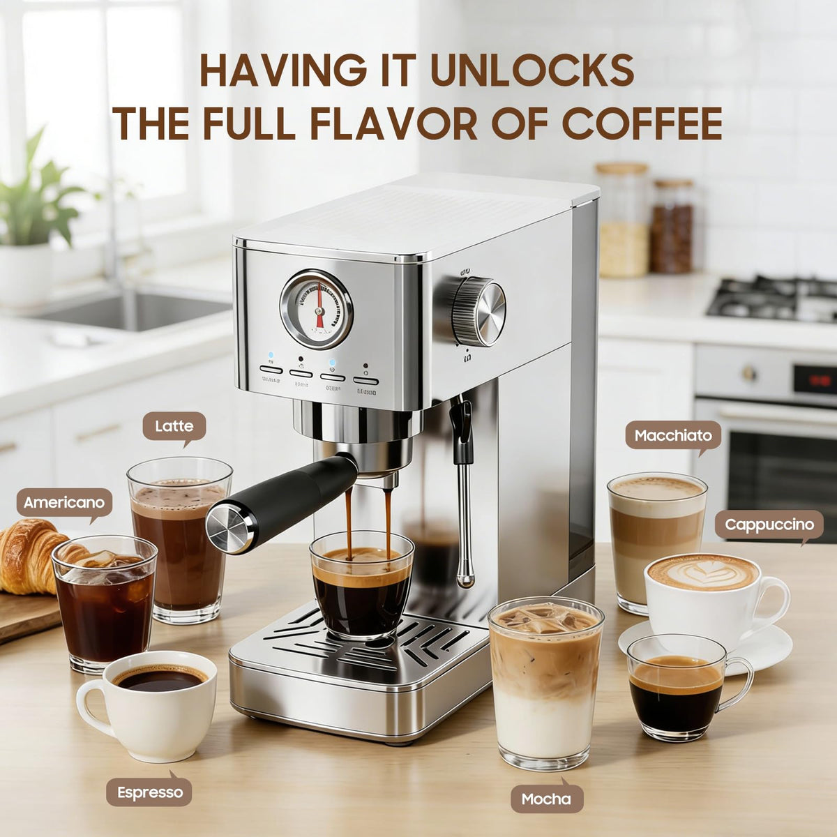 Espresso Machine 20 Bar with Milk Frorther, Stainless Steel,Silver