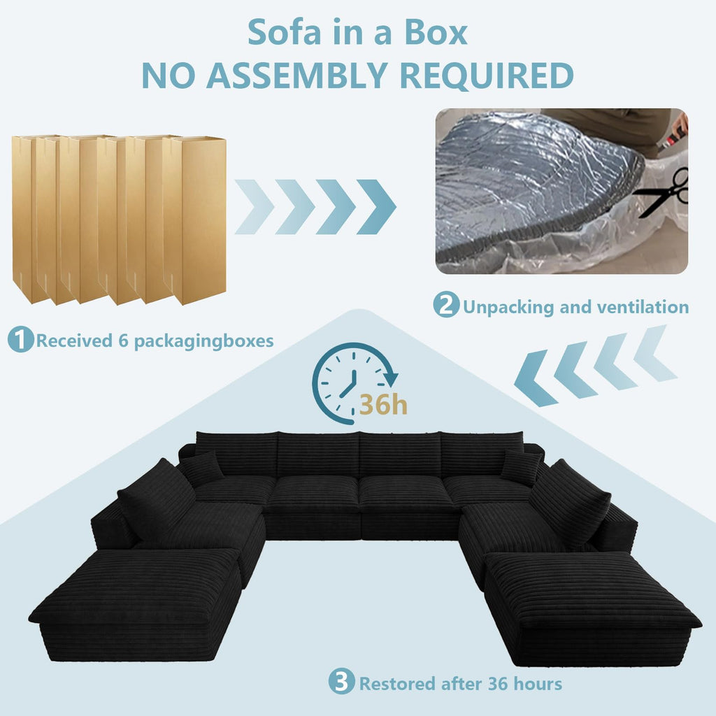 136" Oversized Cloud Sectional Couch with U-Shaped Chaise, 8-Seater Corduroy Viral Boneless Sofa, Memory Foam Couches