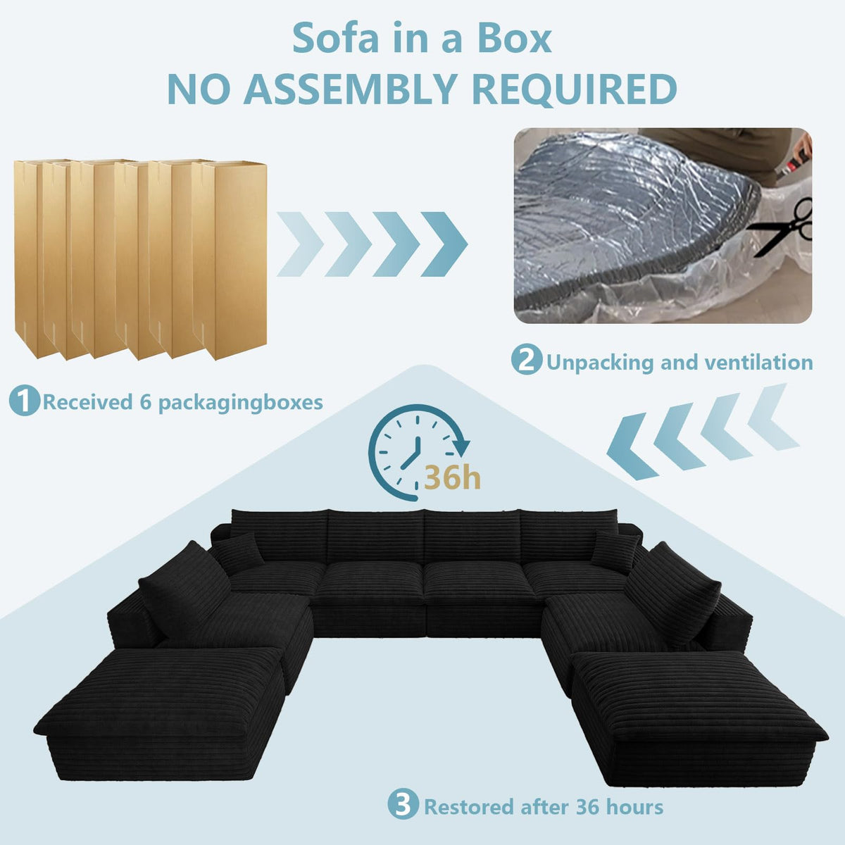 136" Oversized Cloud Sectional Couch with U-Shaped Chaise, 8-Seater Corduroy Viral Boneless Sofa, Memory Foam Couches