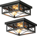 2-Light Industrial Square Flush Mount Ceiling Light, Farmhouse Ceiling Light Fixture for Kitchen