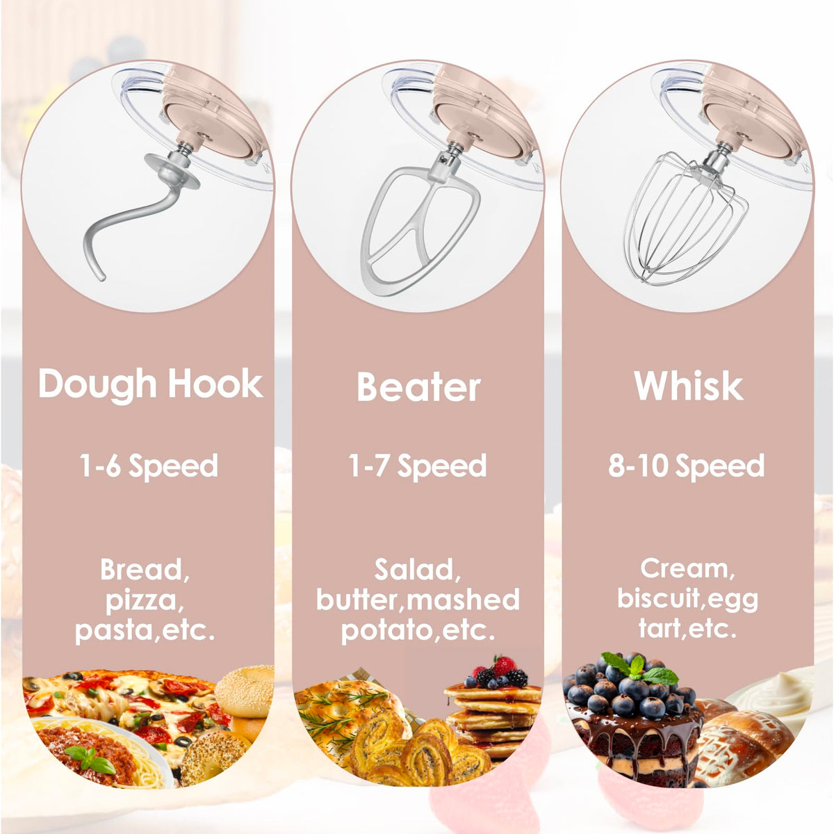 6.5 QT Stand Mixer, 10-Speed Electric Mixer (Pink)