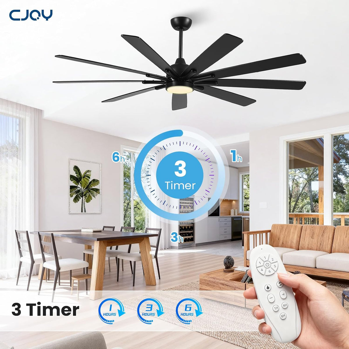 72" Ceiling Fan with LED Light and Remote - Black & Walnut