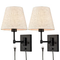 Swing Arm Wall Sconces Set of Two Modern Black Sconce Light Plug in Wall Sconce with Shade, Black Swing Arm Wall Lamp