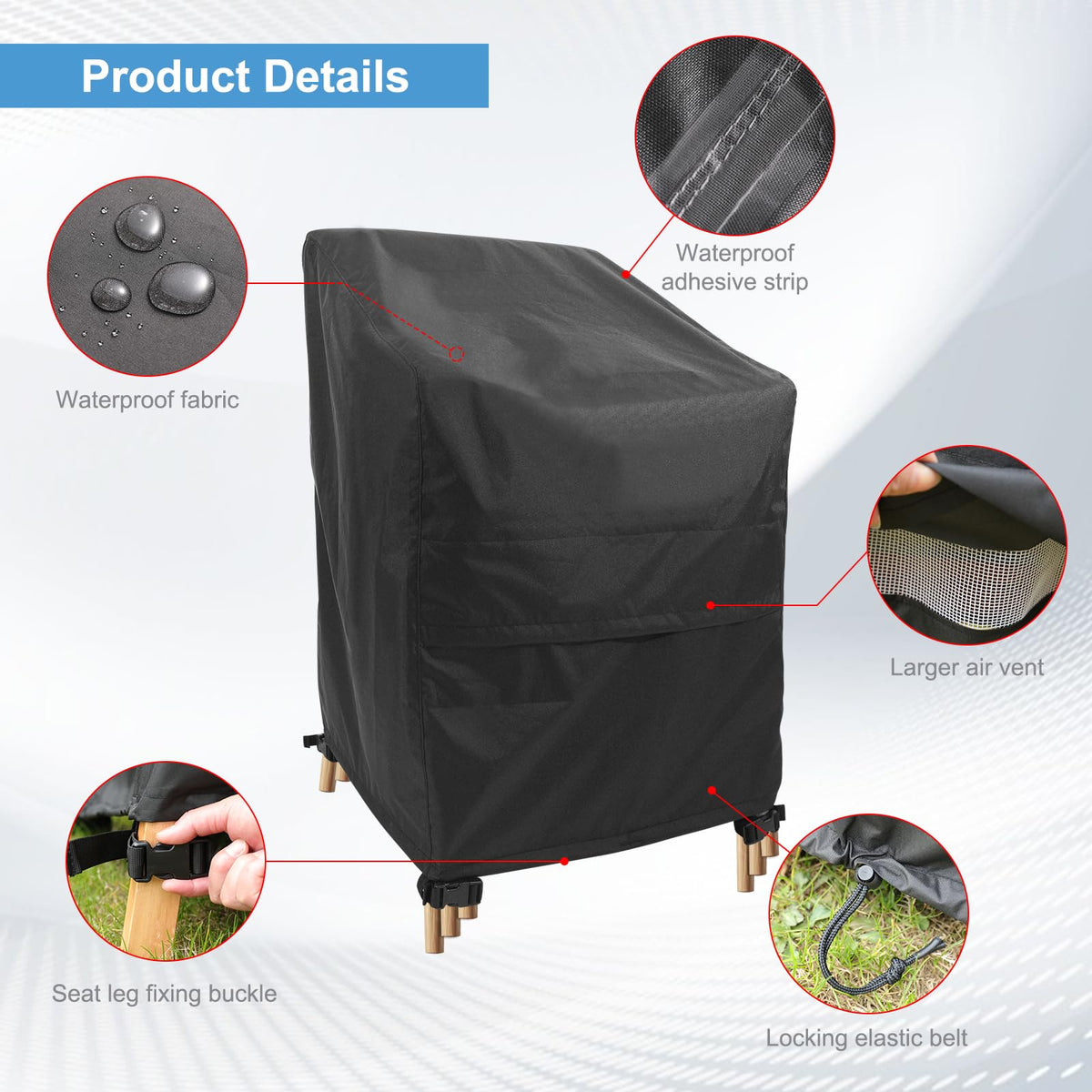 Stackable Chair Covers Outdoor Waterproof - 2 Pack (28W x 36D x 47H inches, Black) Patio Furniture Covers with
