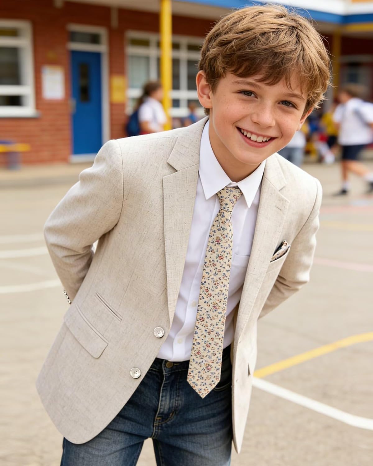 Linen Boys Blazer Slim Fit Casual Sports Coat Summer Suit Jacket Tux Outfit