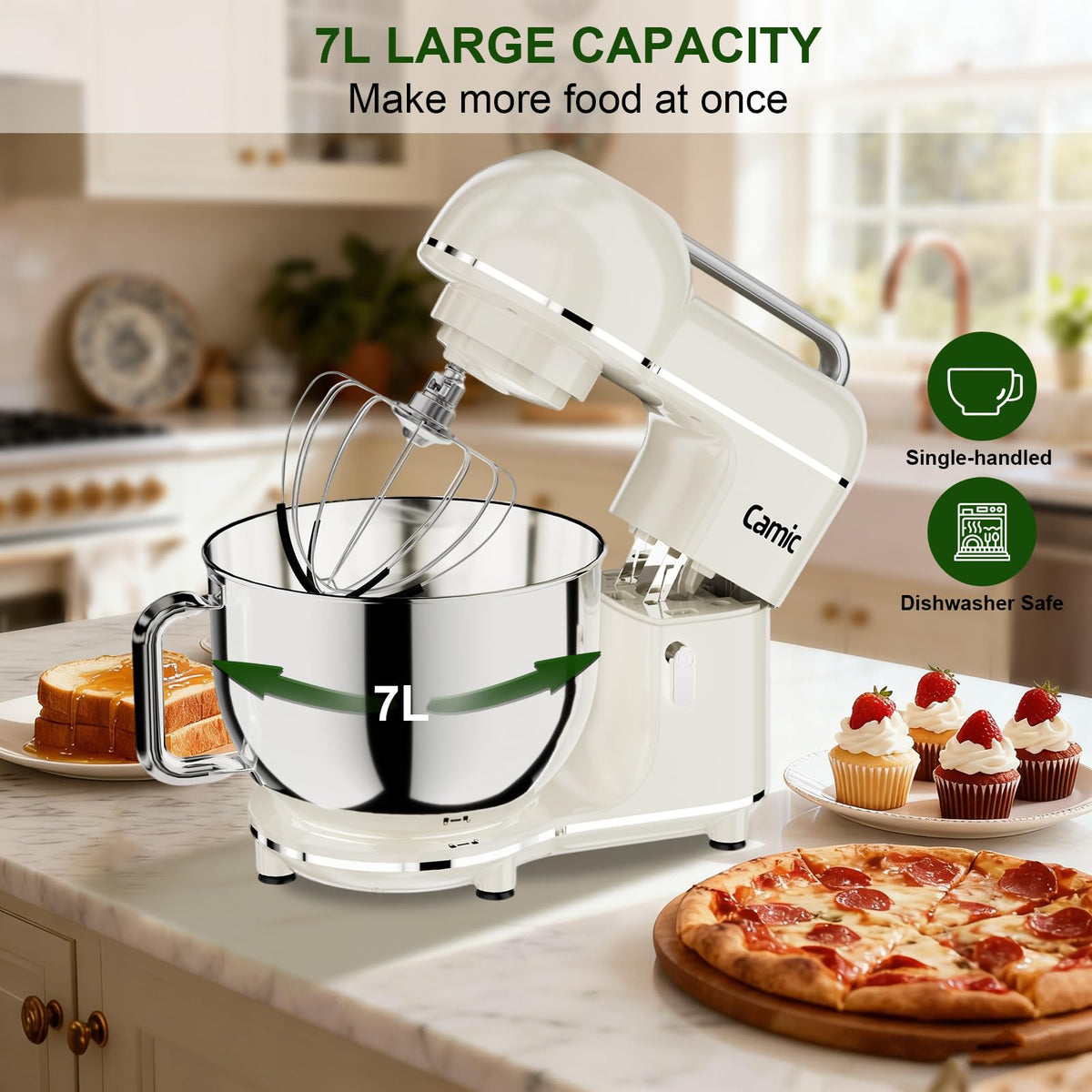 7.45 QT Tilt-Head Stand Mixer, Electric Mixer for Baking (White)